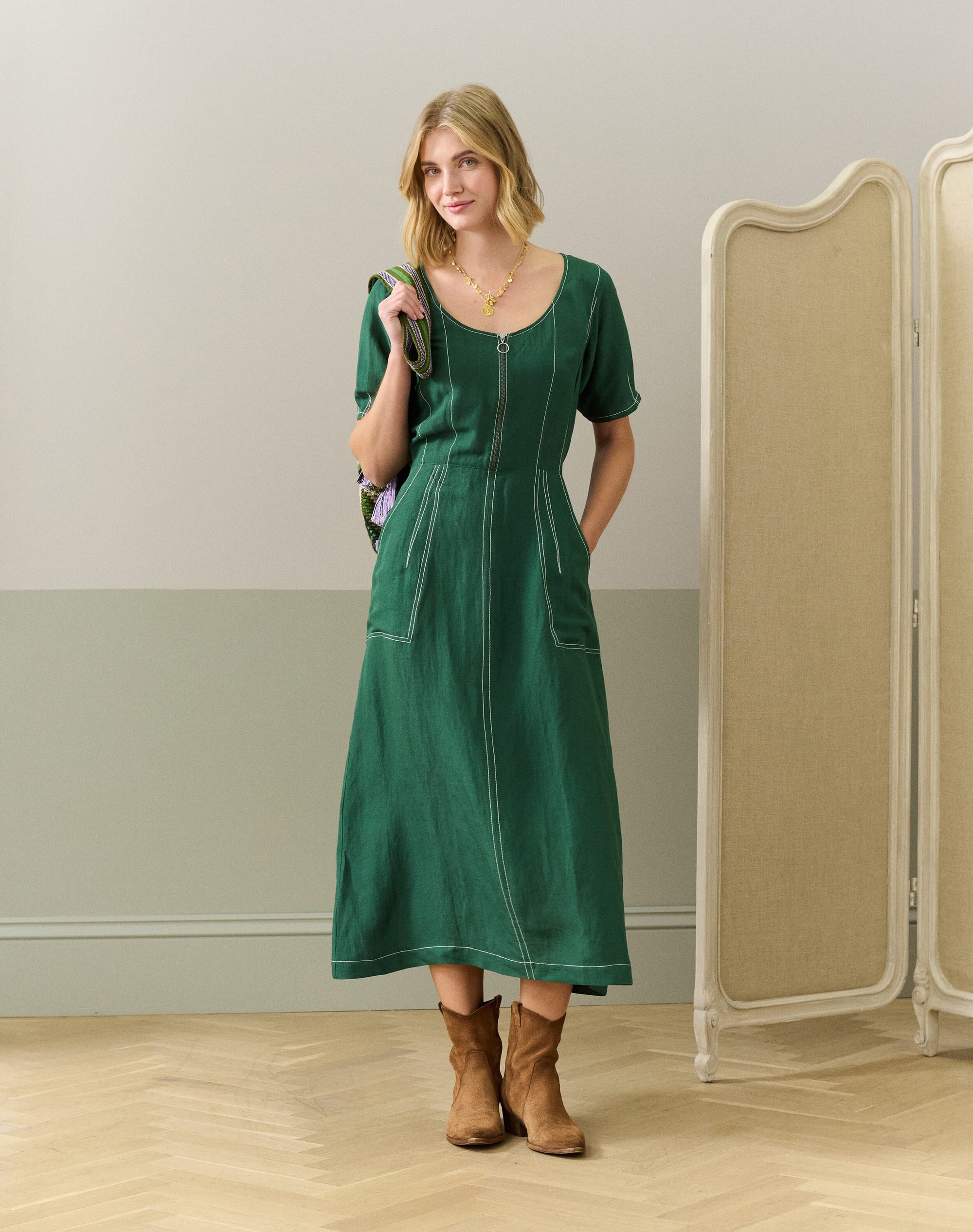 Top Stitch Utility Shirt Dress