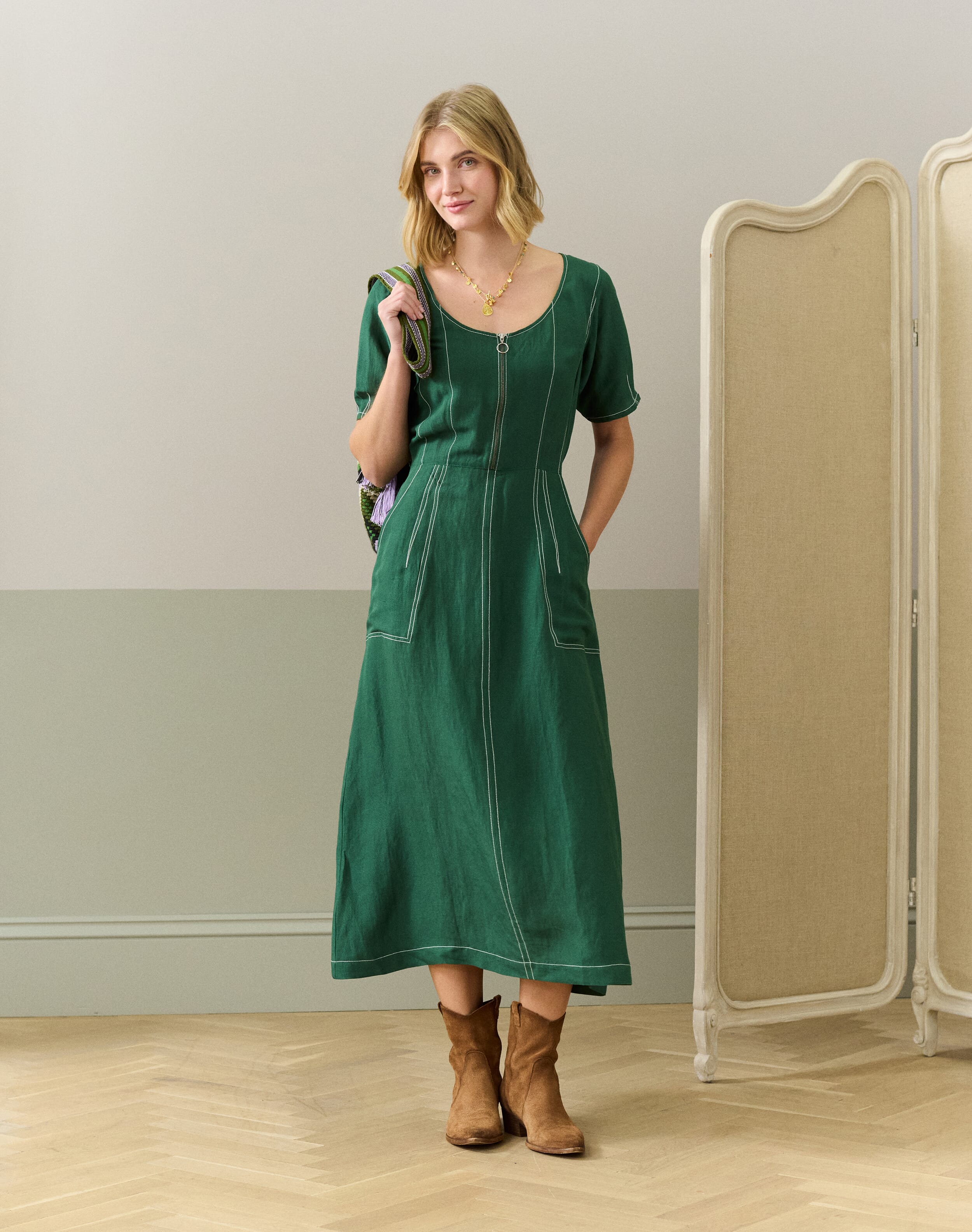 Top Stitch Utility Shirt Dress