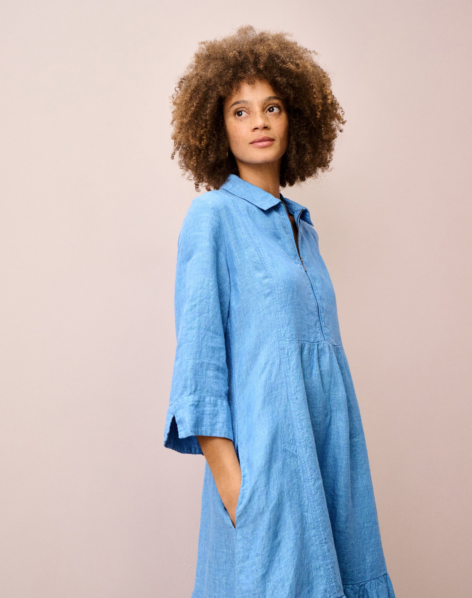 Textured Weave Linen Shirt Dress
