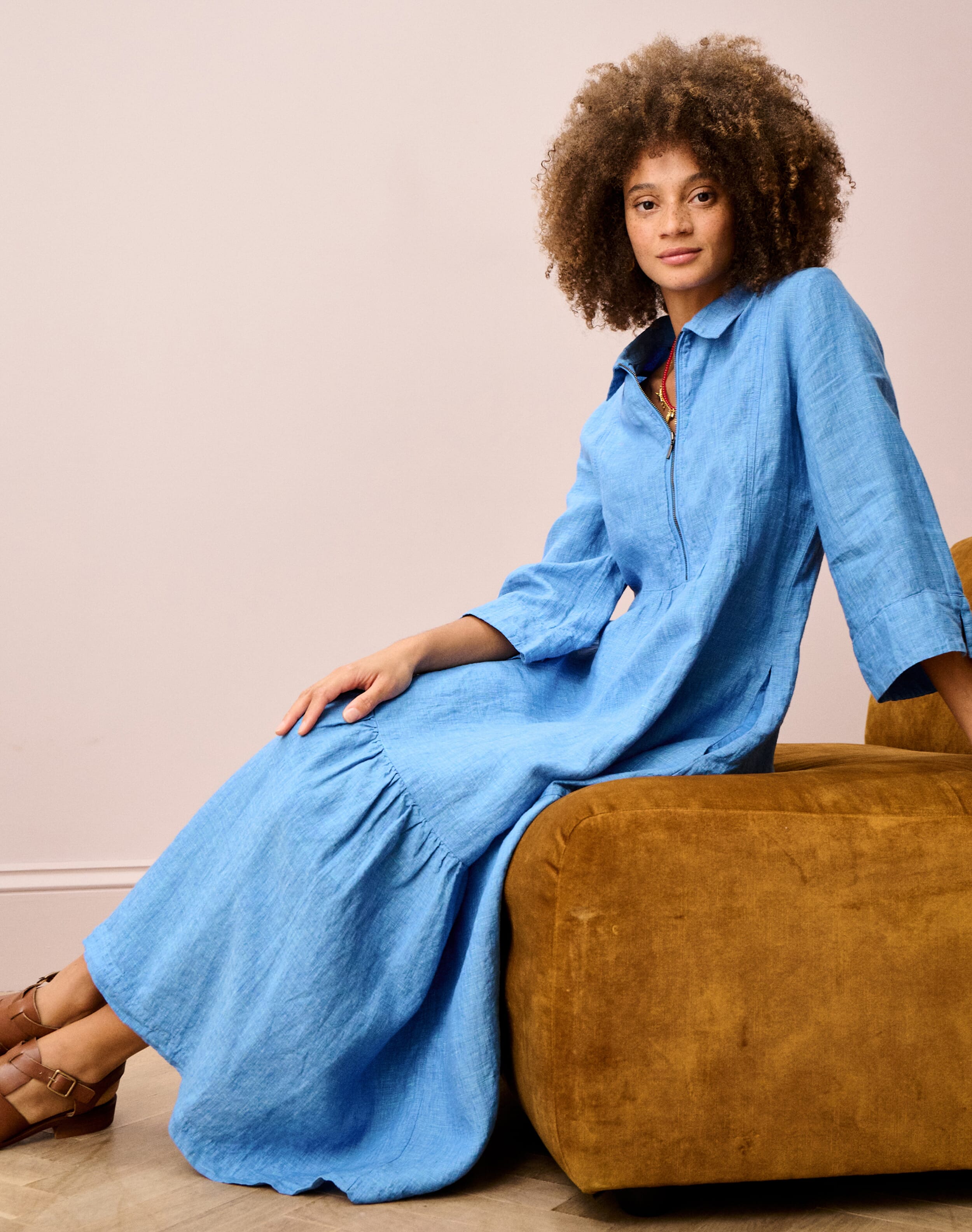 Textured Weave Linen Shirt Dress