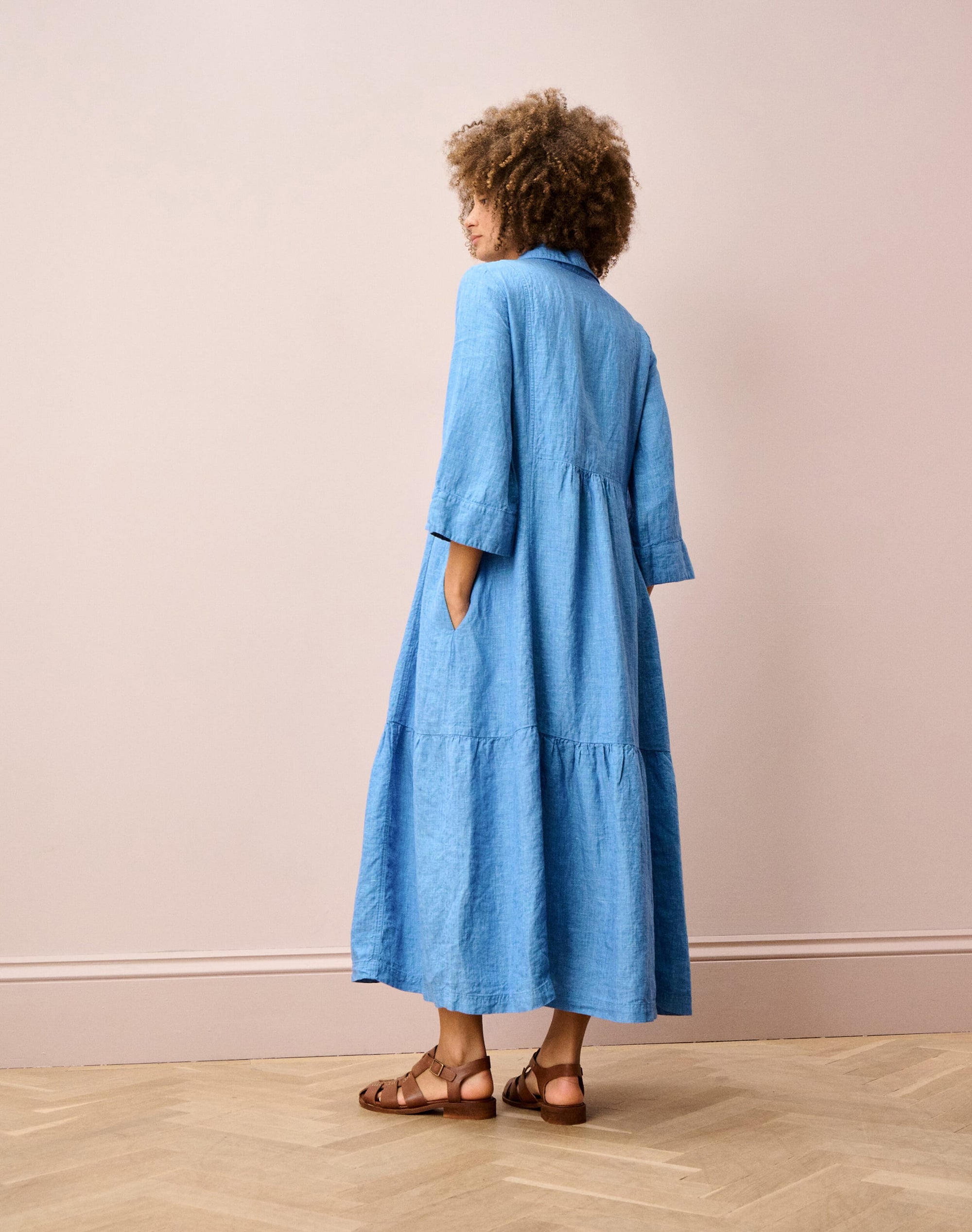 Textured Weave Linen Shirt Dress