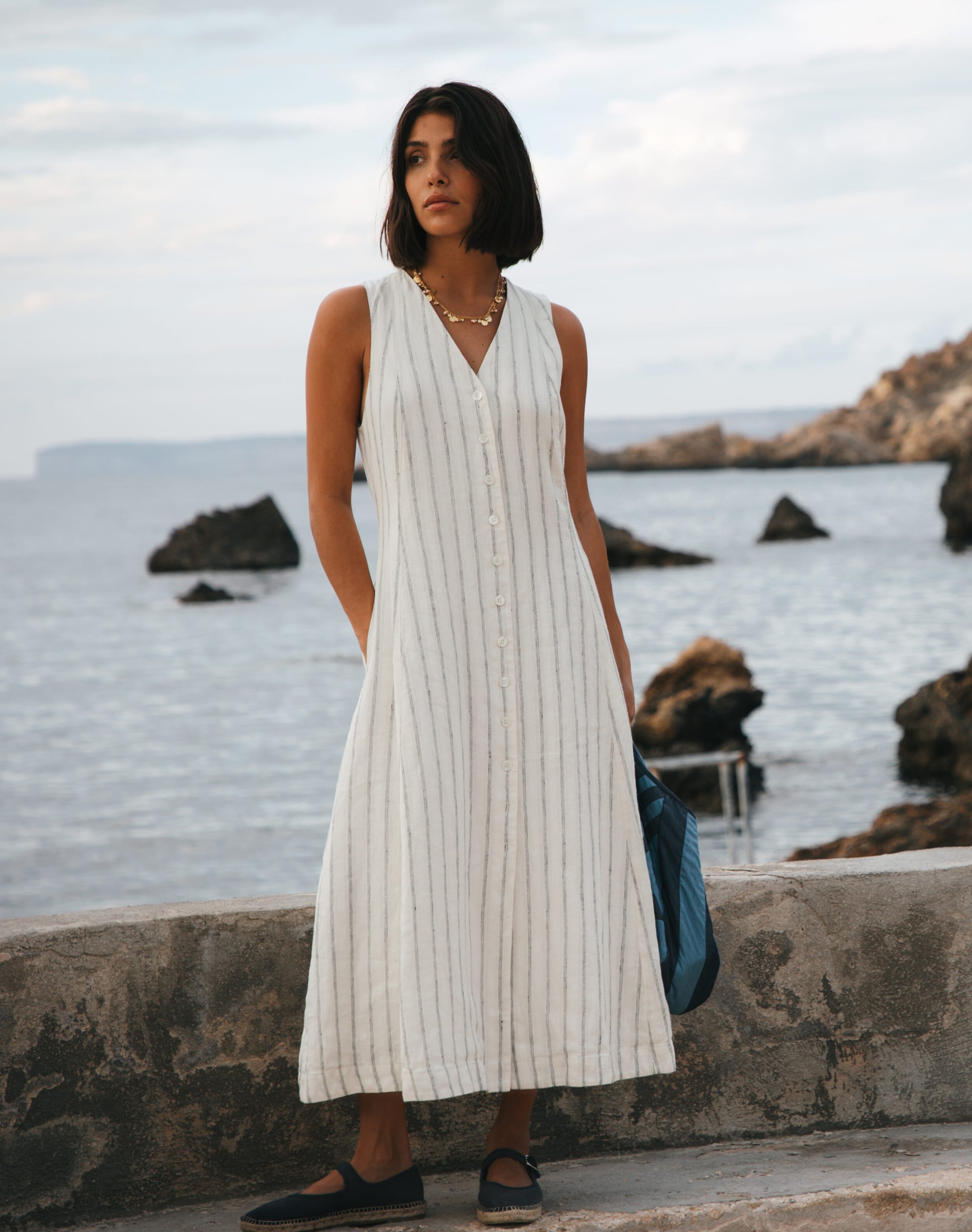 Stripe Linen Pinafore Dress