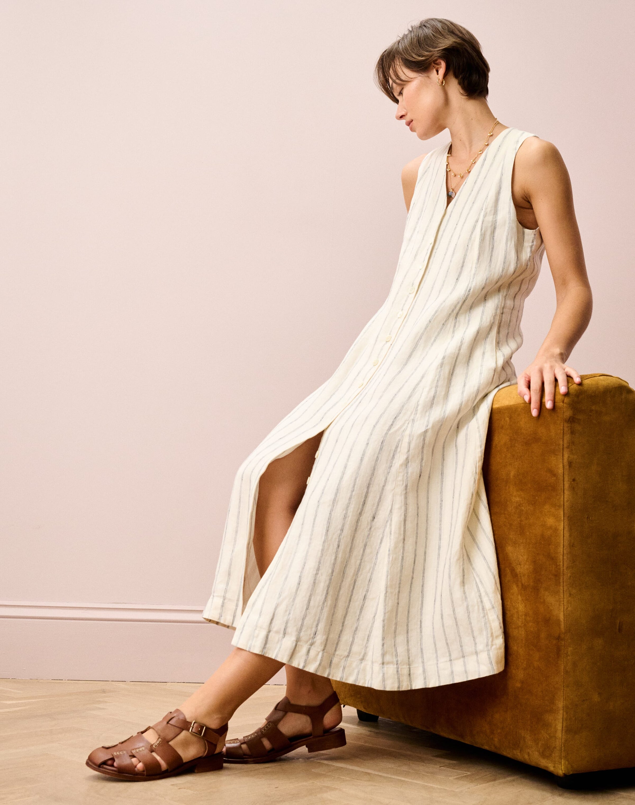 Stripe Linen Pinafore Dress