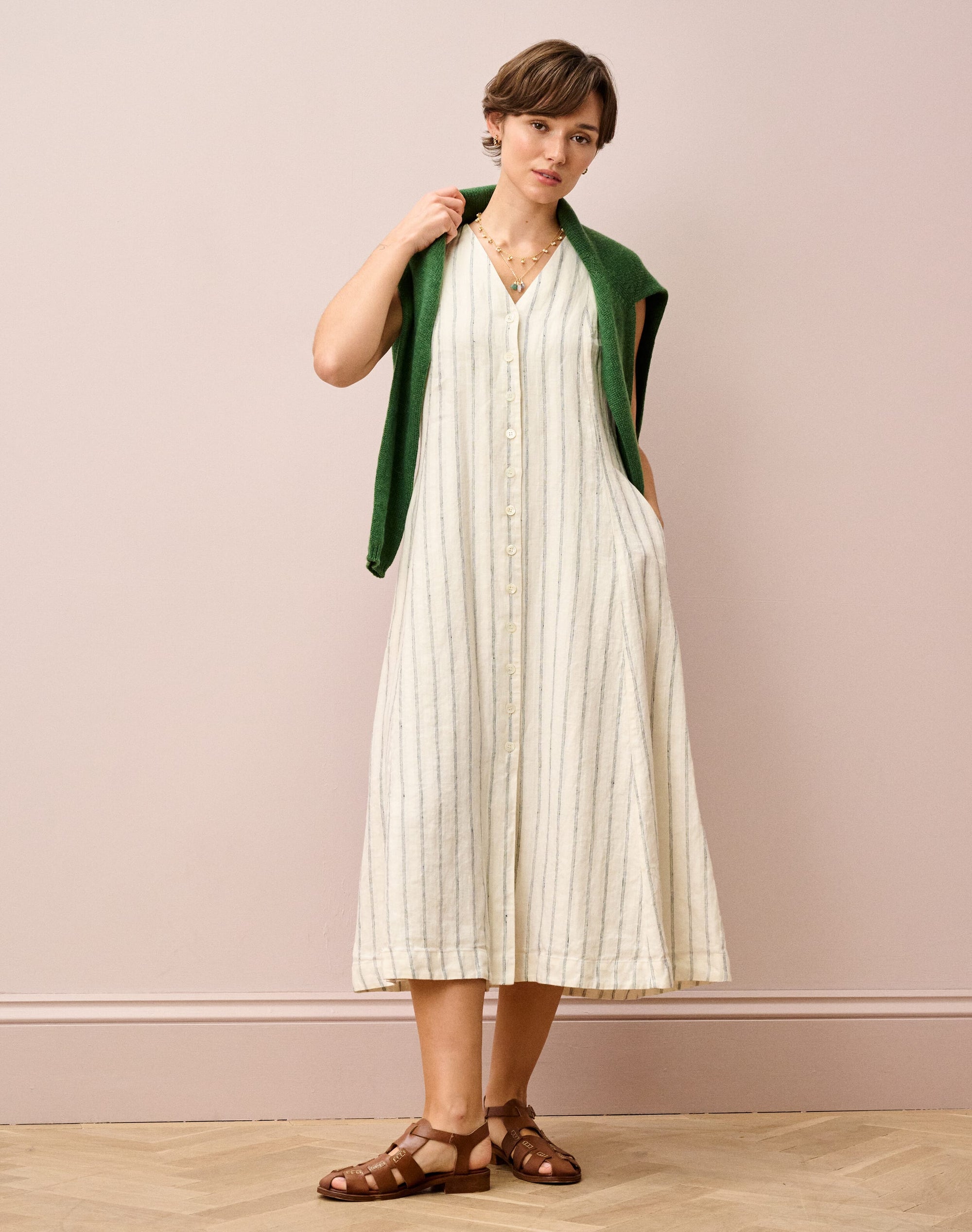 Stripe Linen Pinafore Dress
