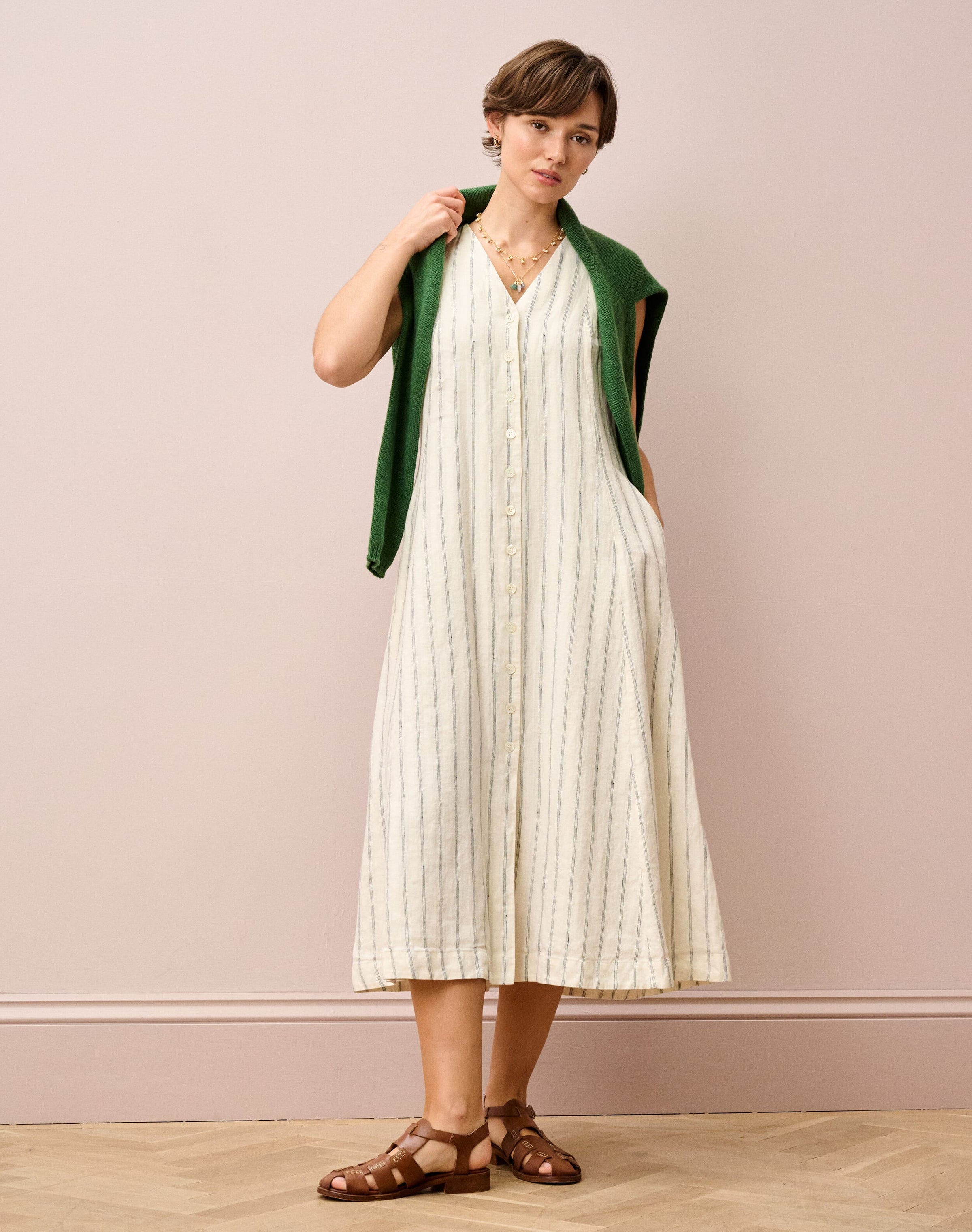 Stripe Linen Pinafore Dress