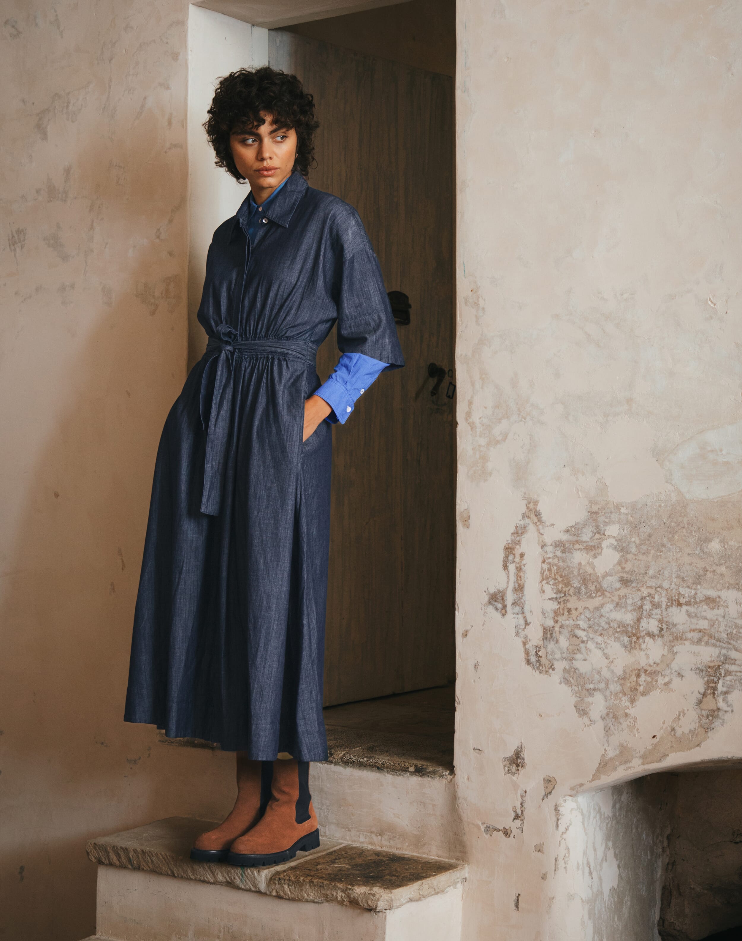 Cotton Denim Shirt Dress