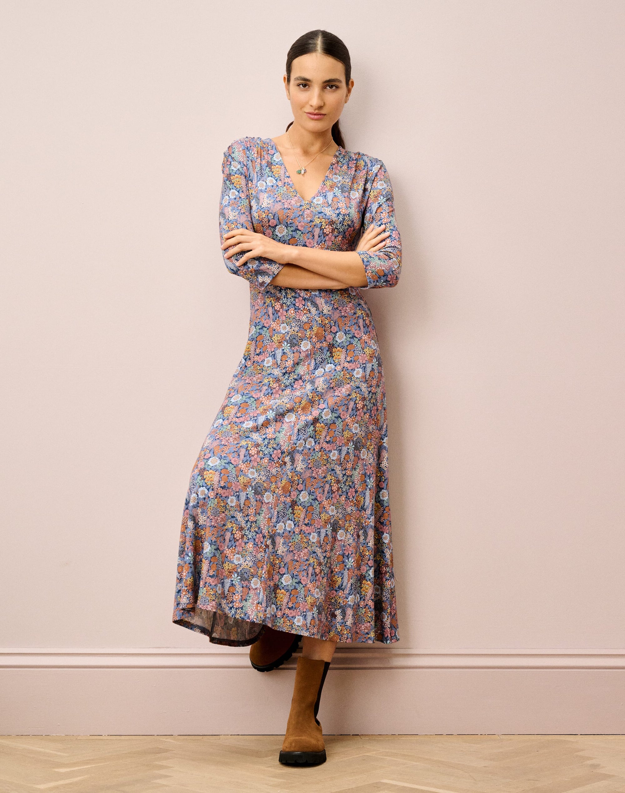 Liberty Print Jersey V Neck Dress