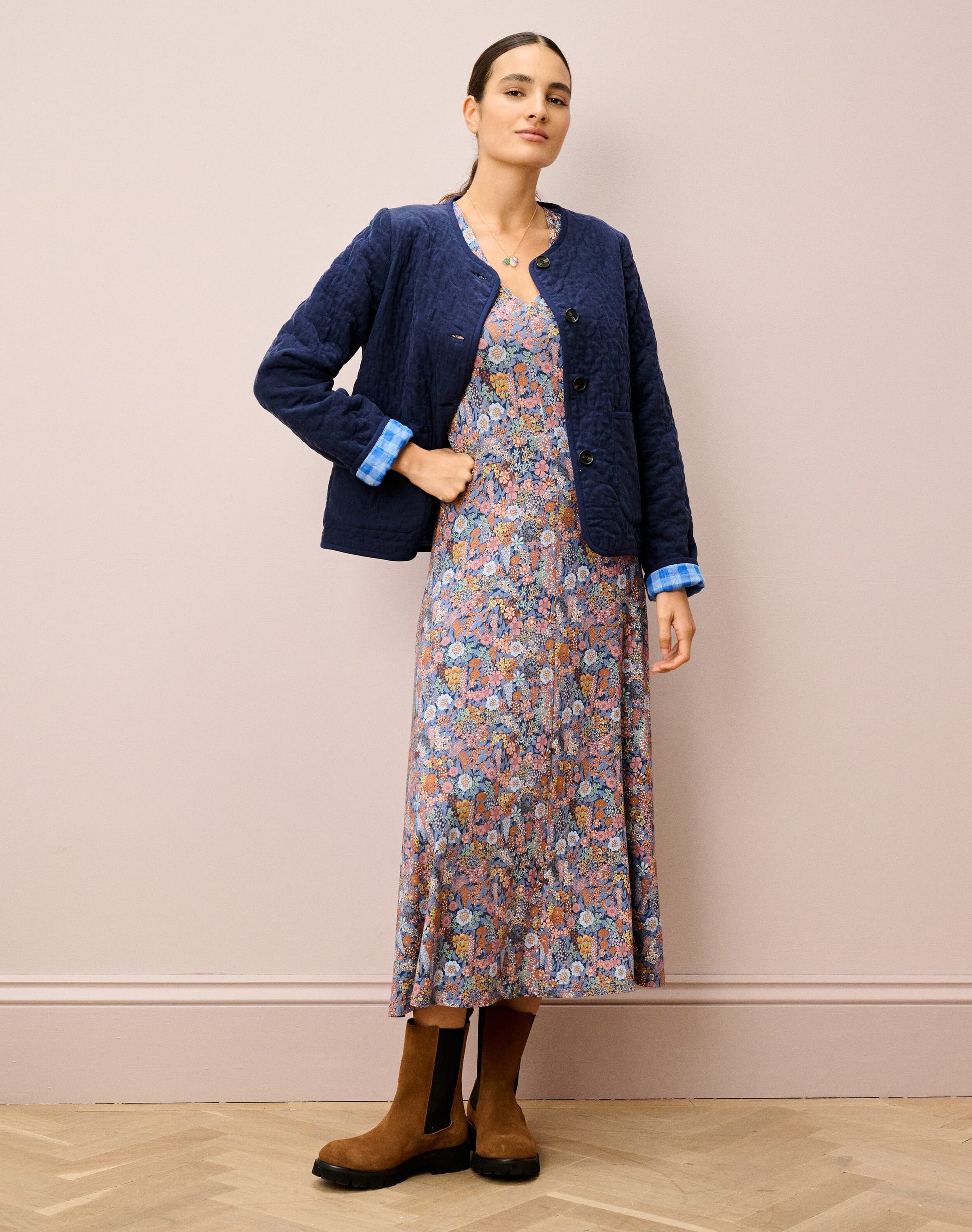 Liberty Print Jersey V Neck Dress