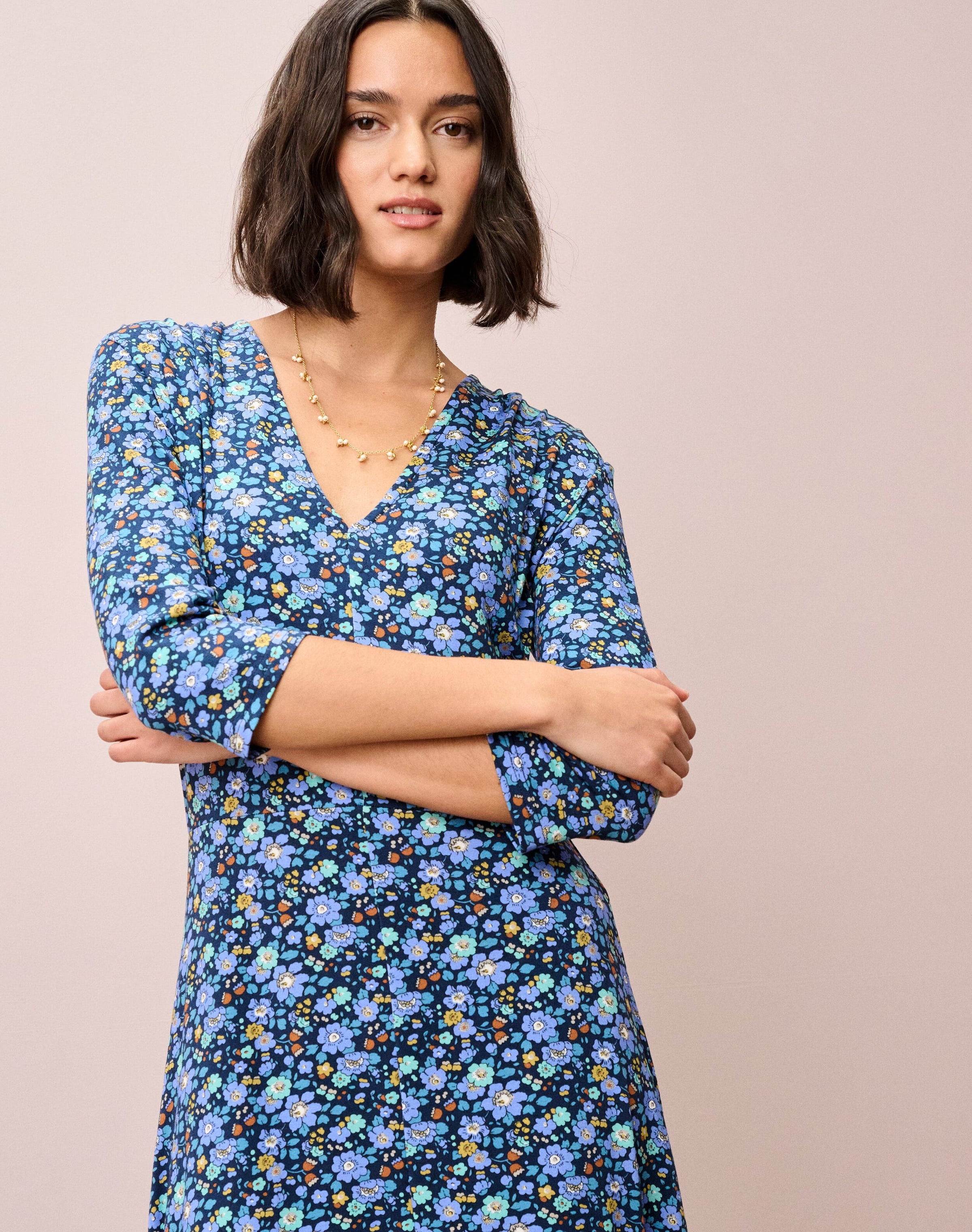 Liberty Print Jersey V Neck Dress