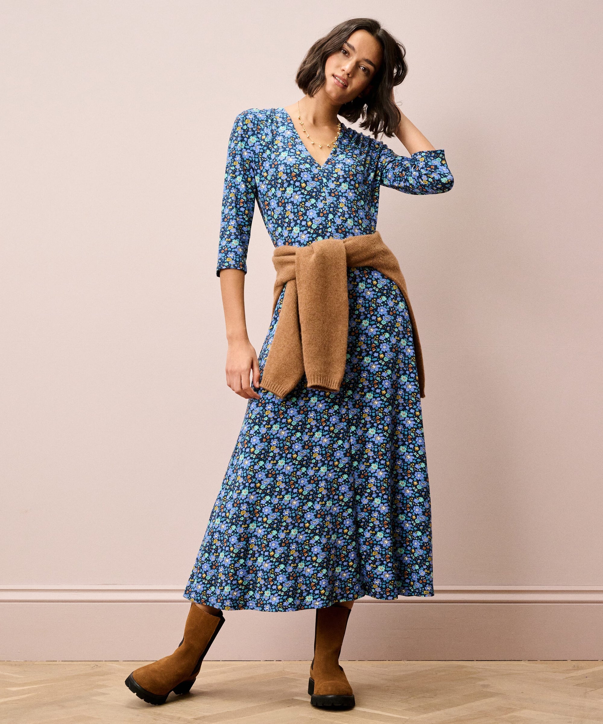 Liberty Print Jersey V Neck Dress