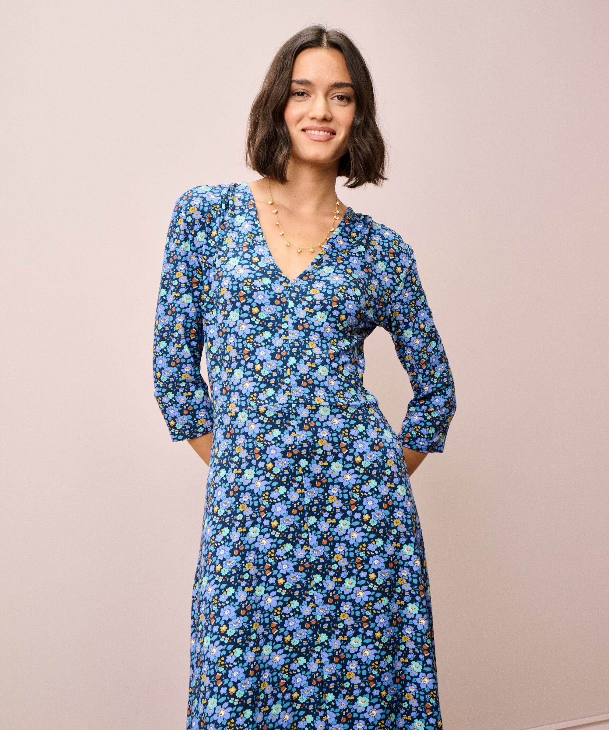 Liberty Print Jersey V Neck Dress