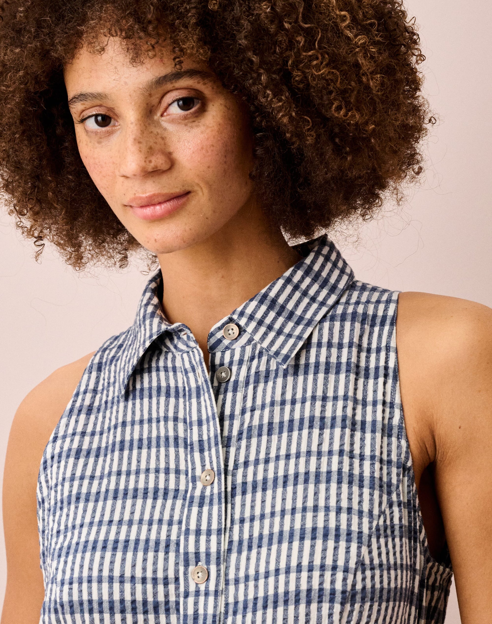 Cotton Seersucker Gingham Shirt Dress