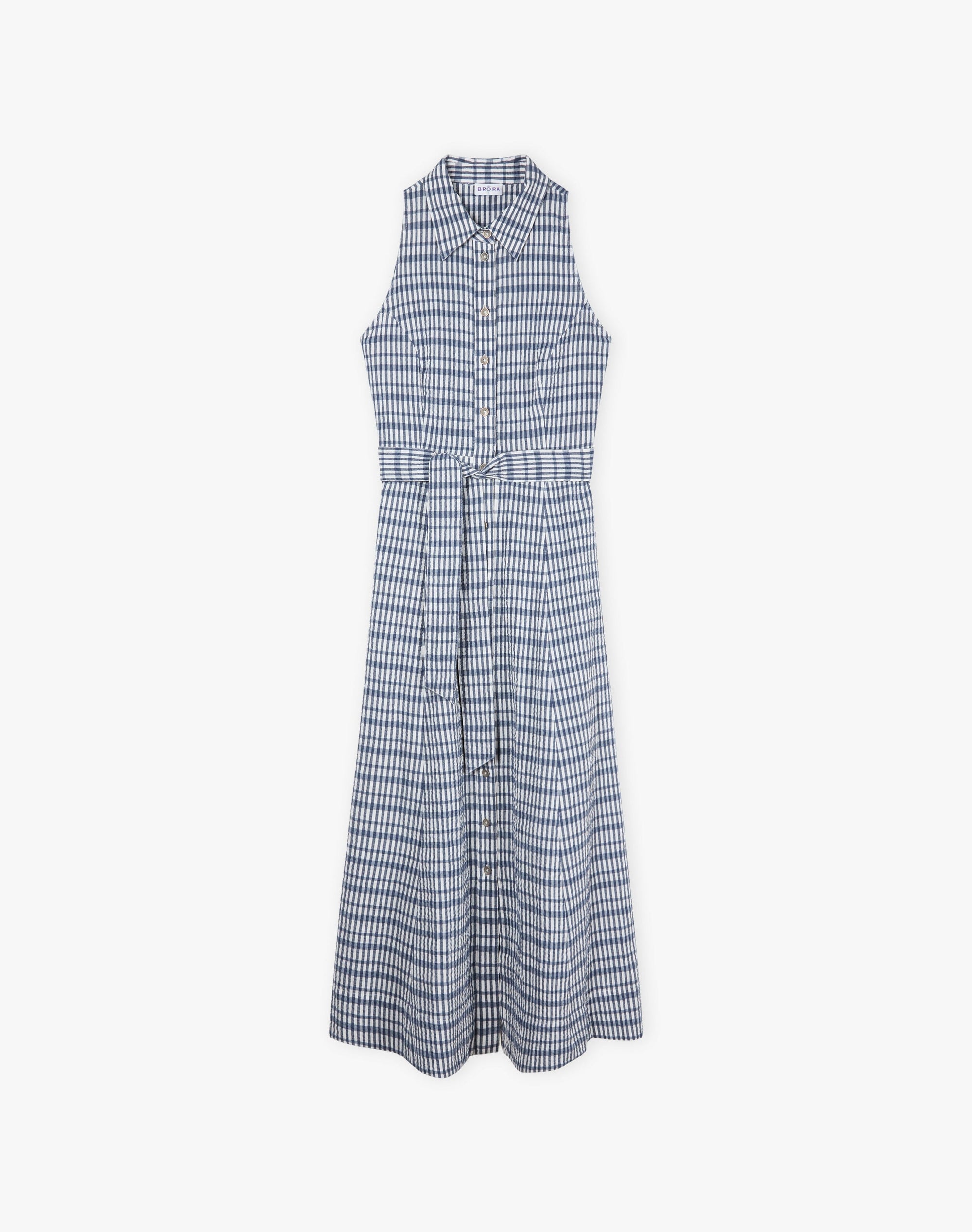 Cotton Seersucker Gingham Shirt Dress