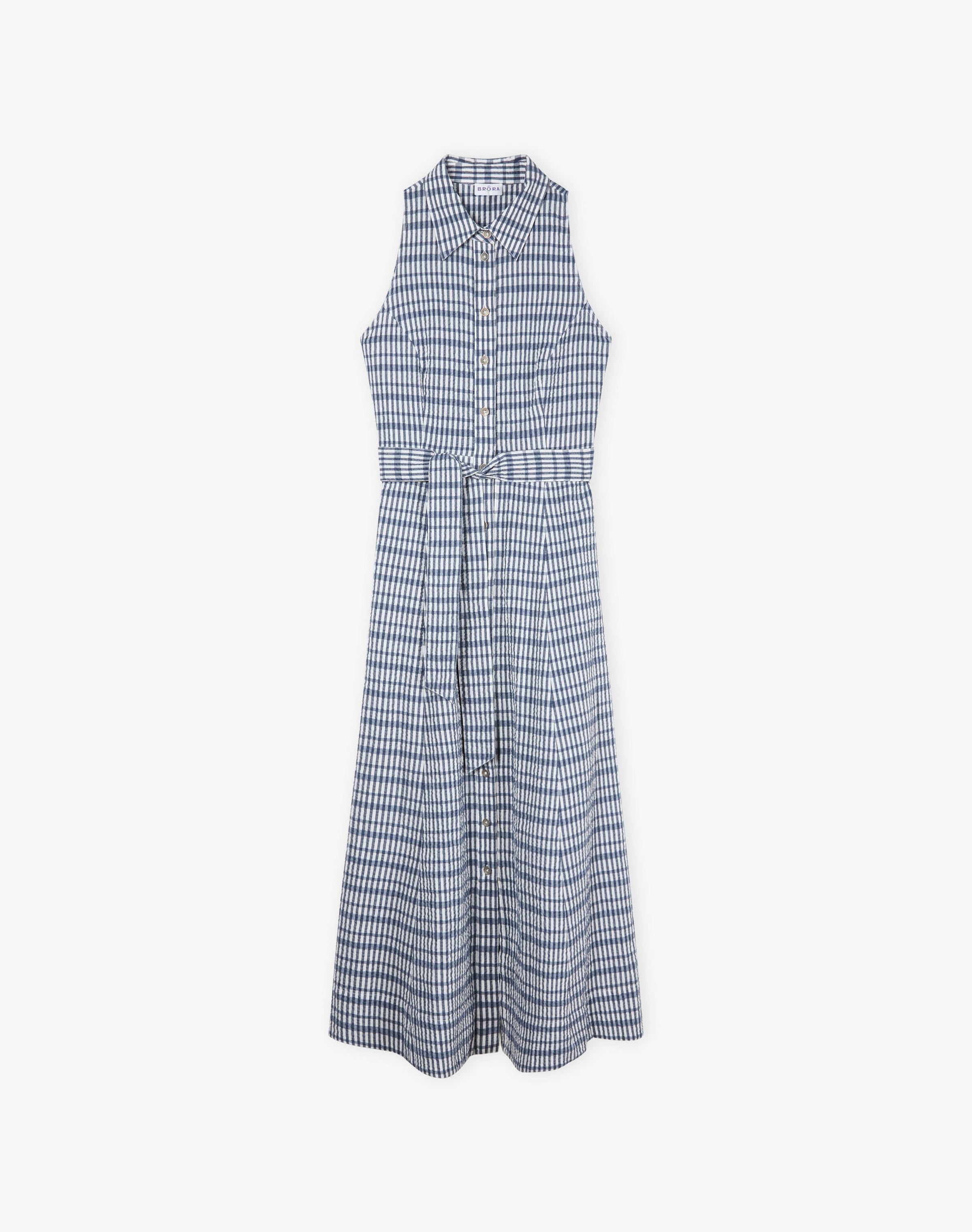 Cotton Seersucker Gingham Shirt Dress