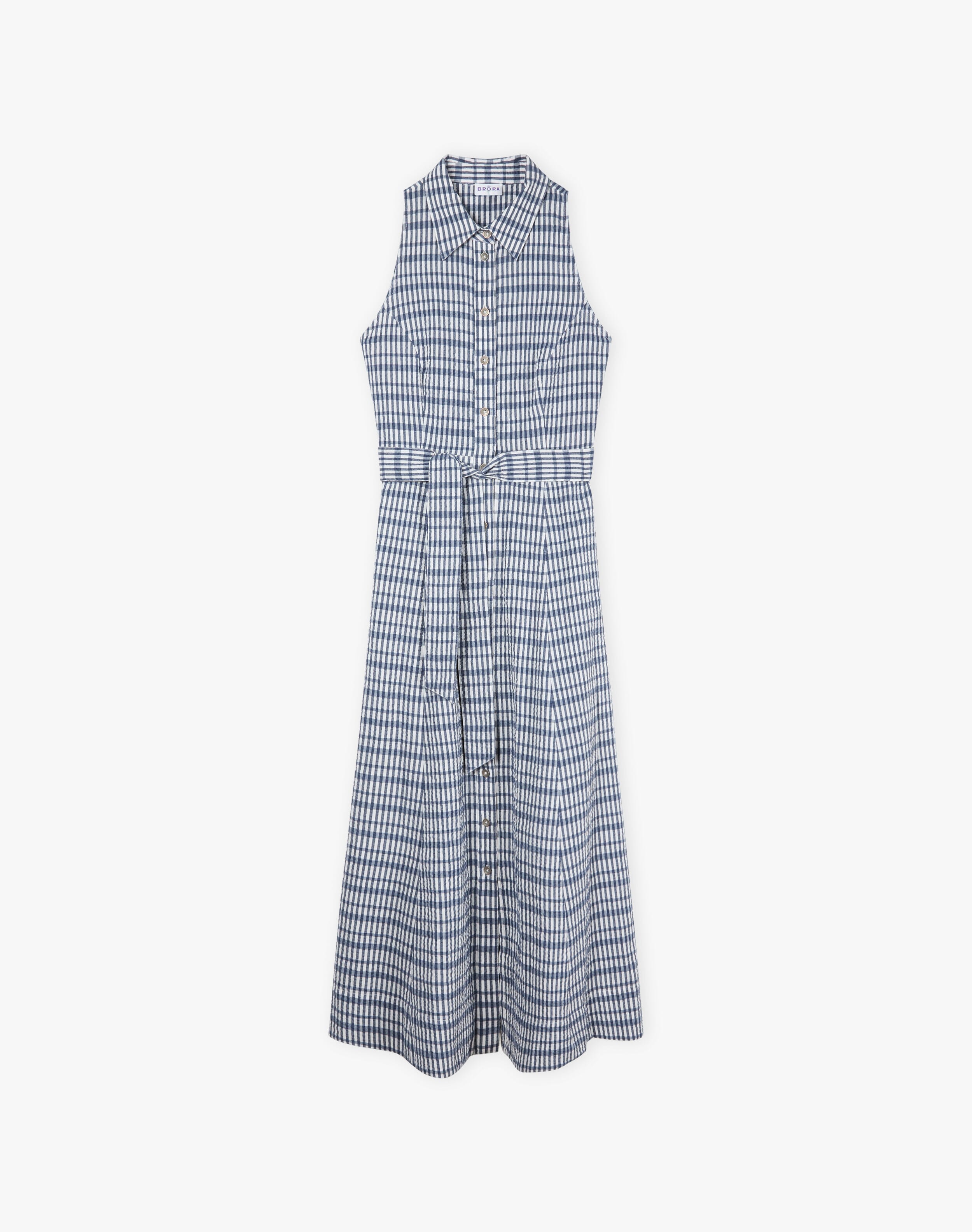 Cotton Seersucker Gingham Shirt Dress