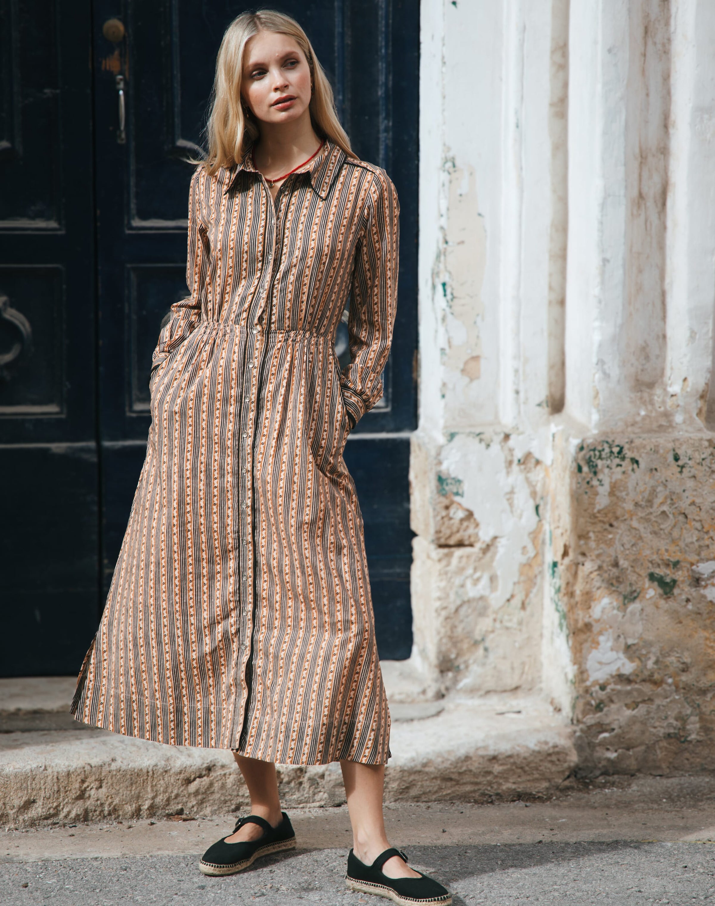 Cotton Stripe Shirt Dress