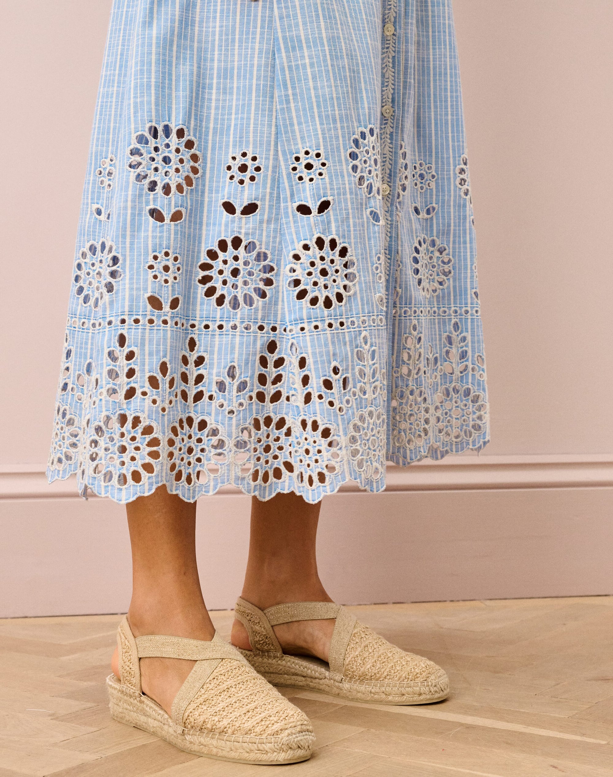 Cotton Stripe Embroidered Dress