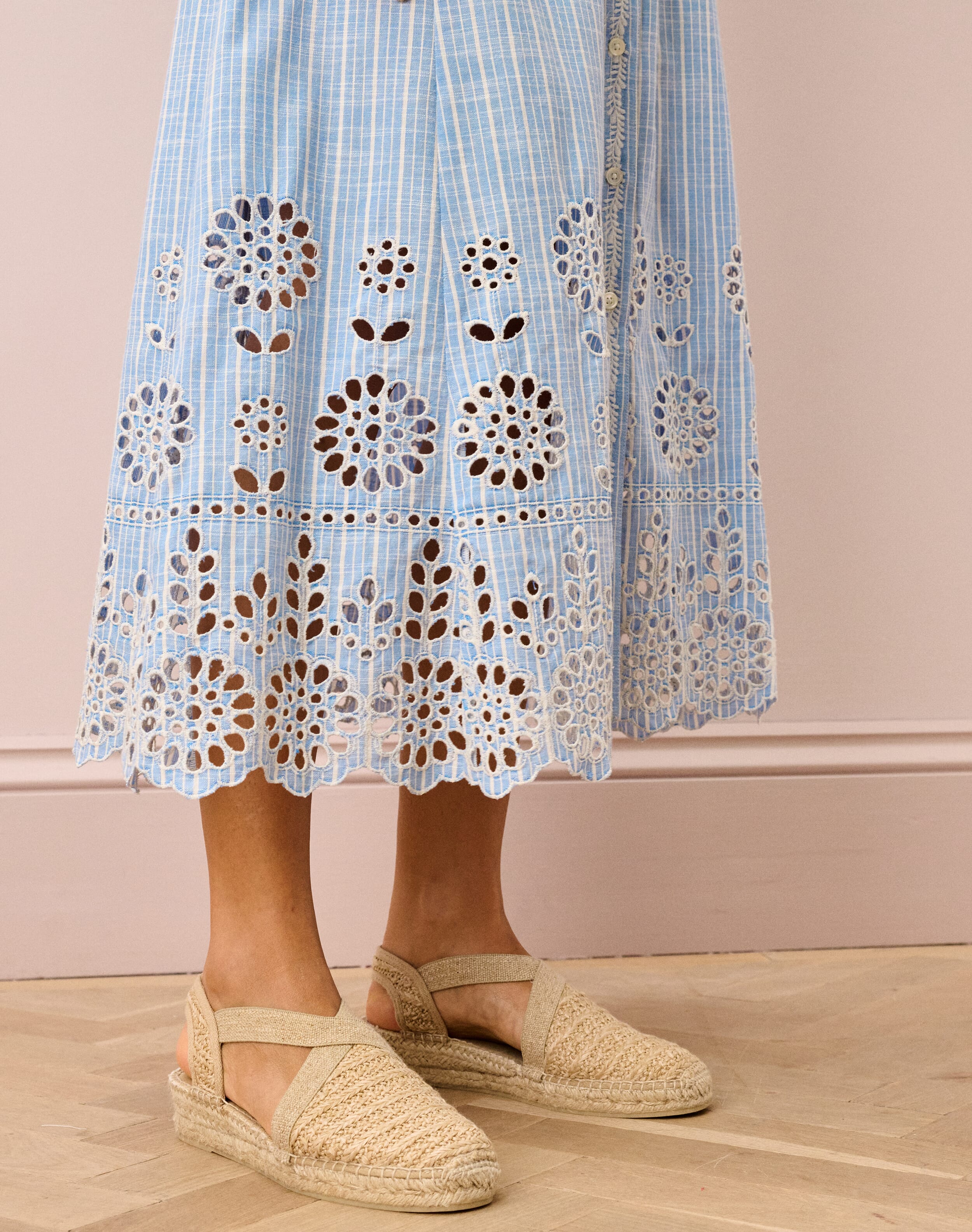 Cotton Stripe Embroidered Dress