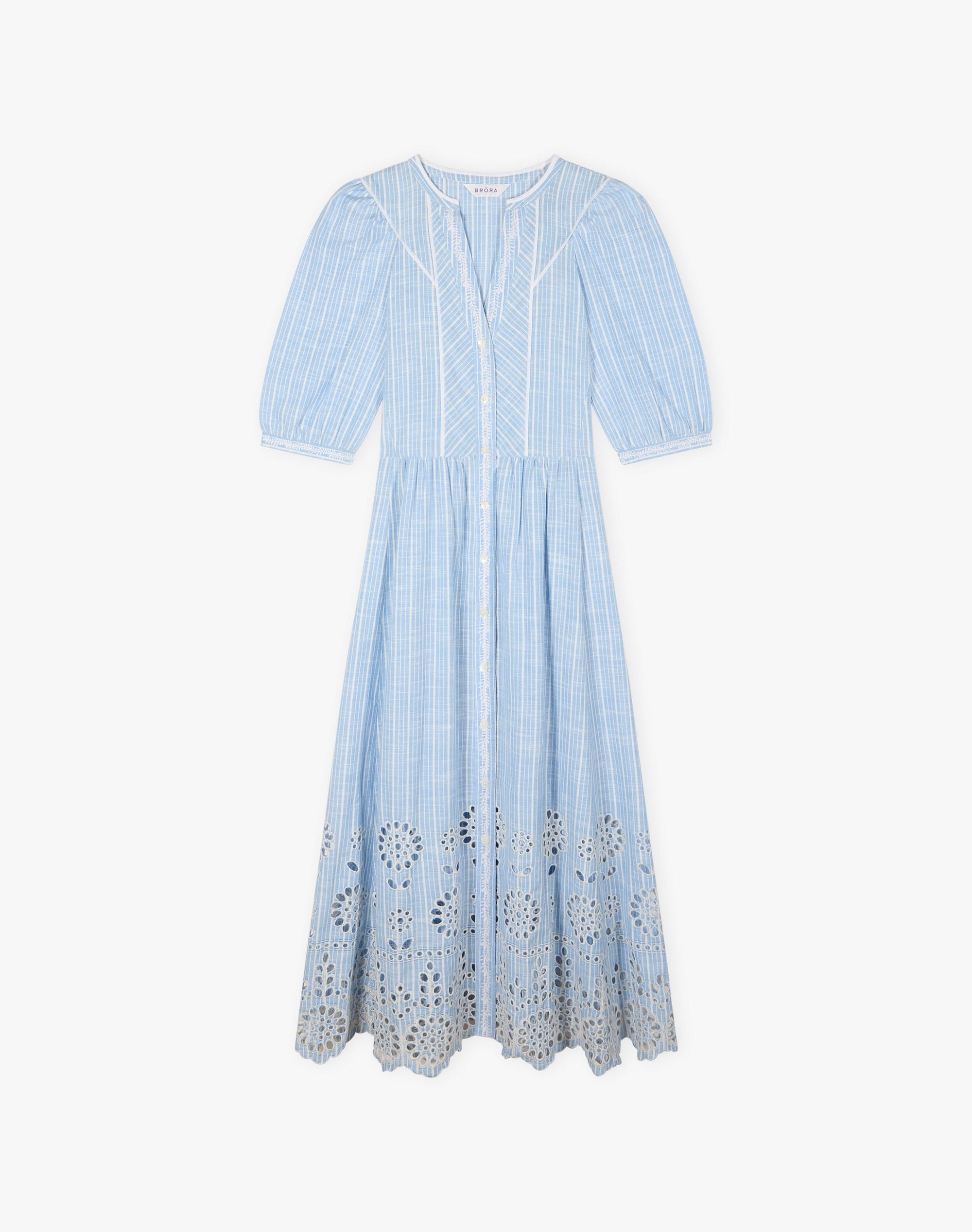 Cotton Stripe Embroidered Dress