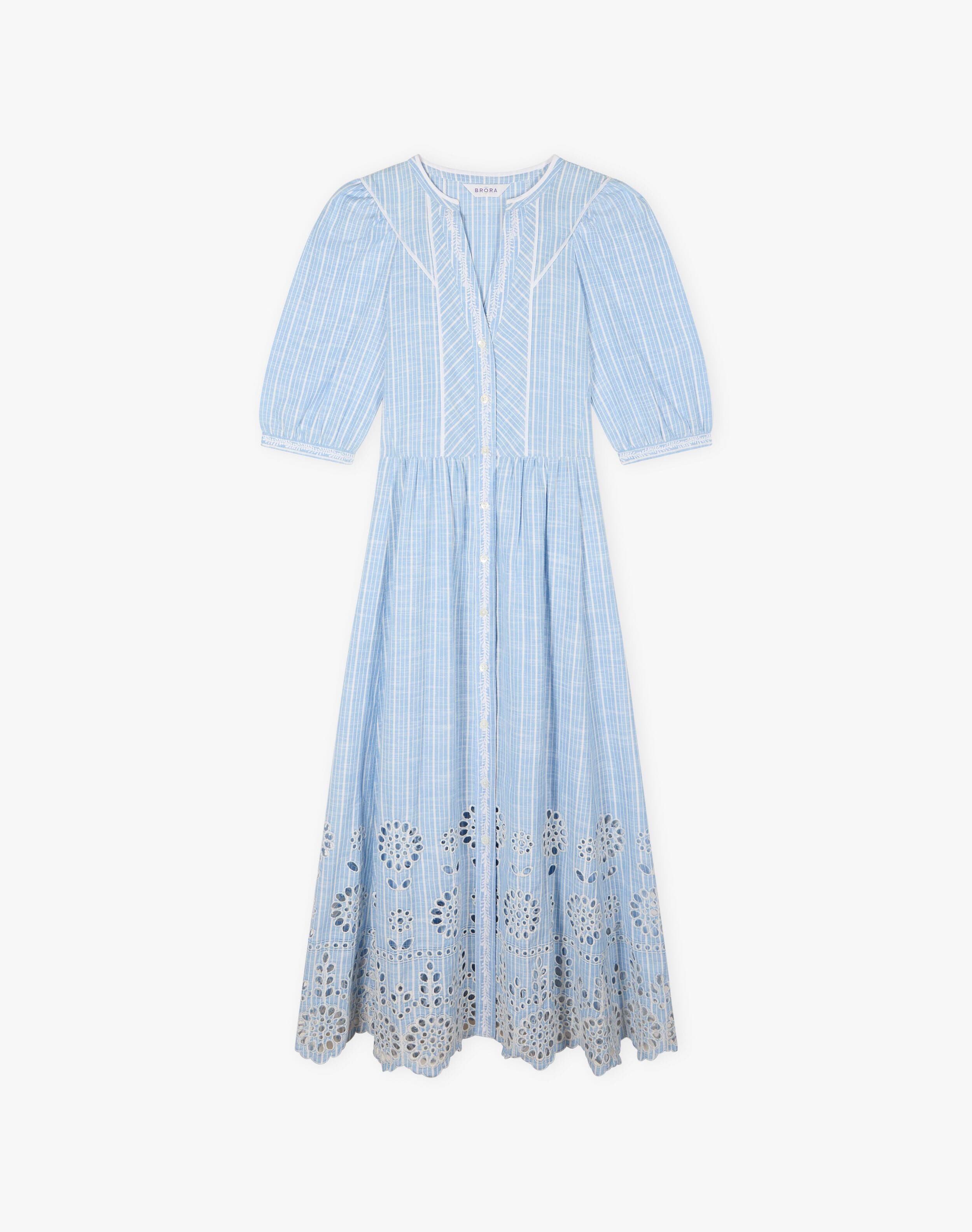 Cotton Stripe Embroidered Dress