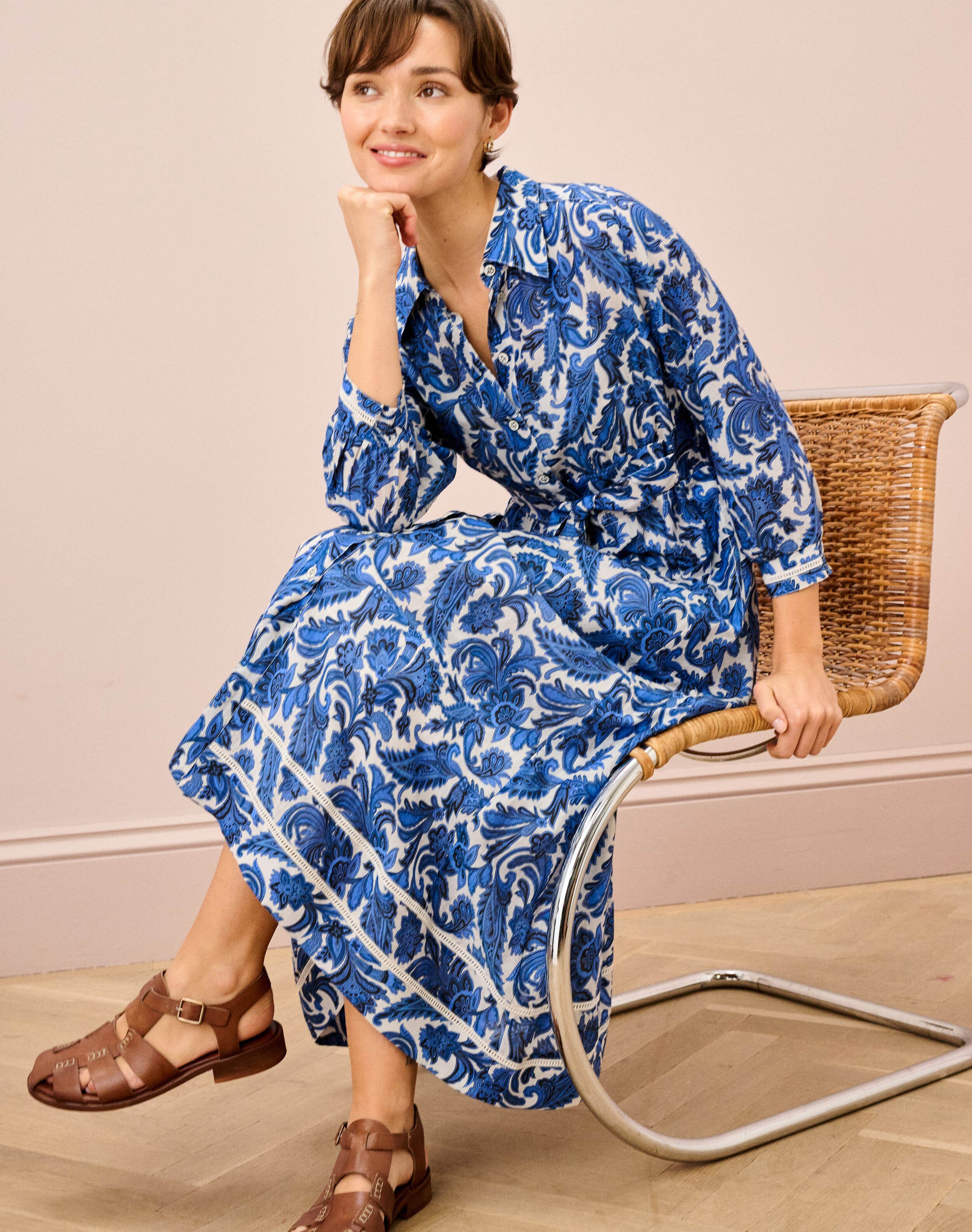 Silk Cotton Paisley Print Shirt Dress