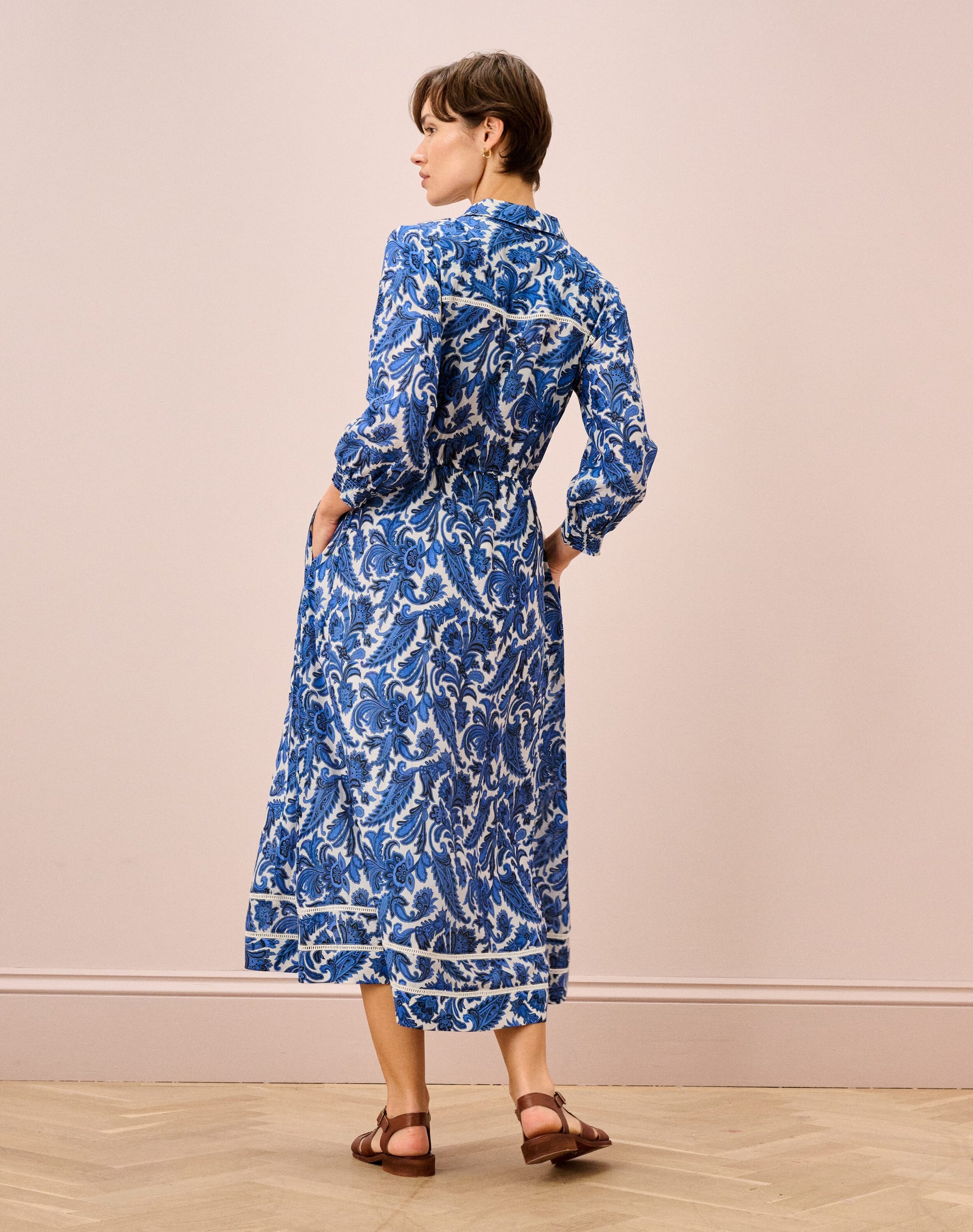 Silk Cotton Paisley Print Shirt Dress