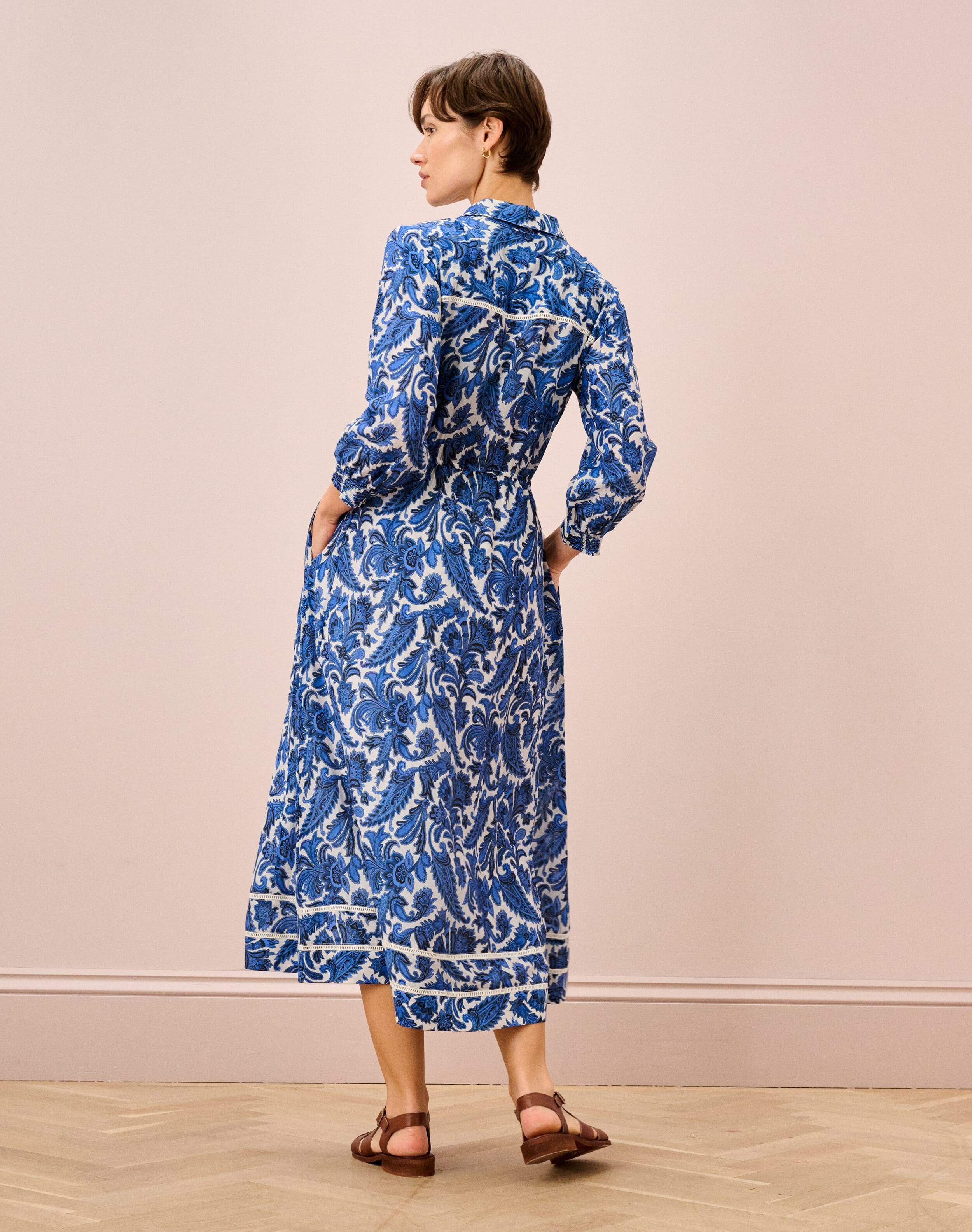 Silk Cotton Paisley Print Shirt Dress