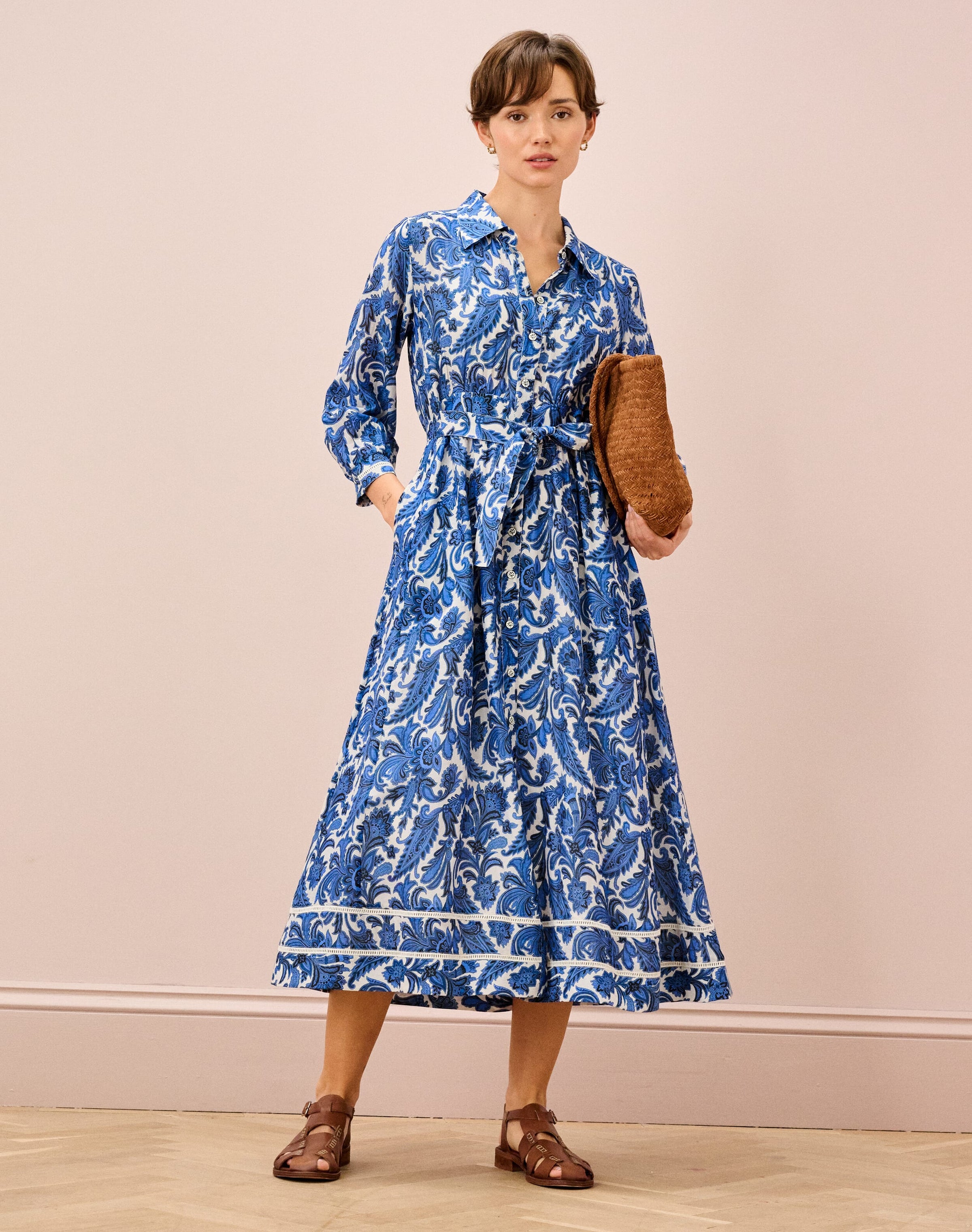 Silk Cotton Paisley Print Shirt Dress