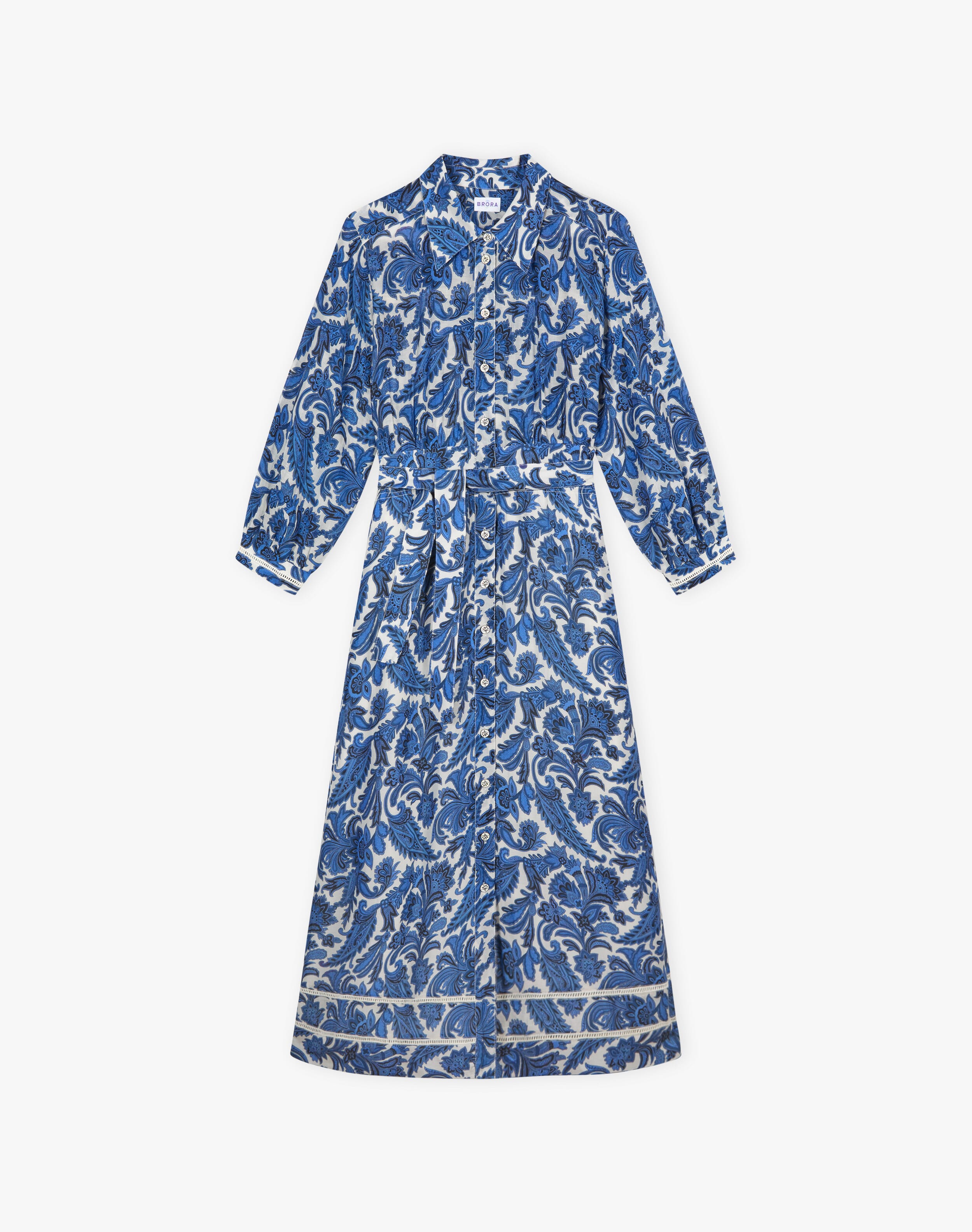 Silk Cotton Paisley Print Shirt Dress