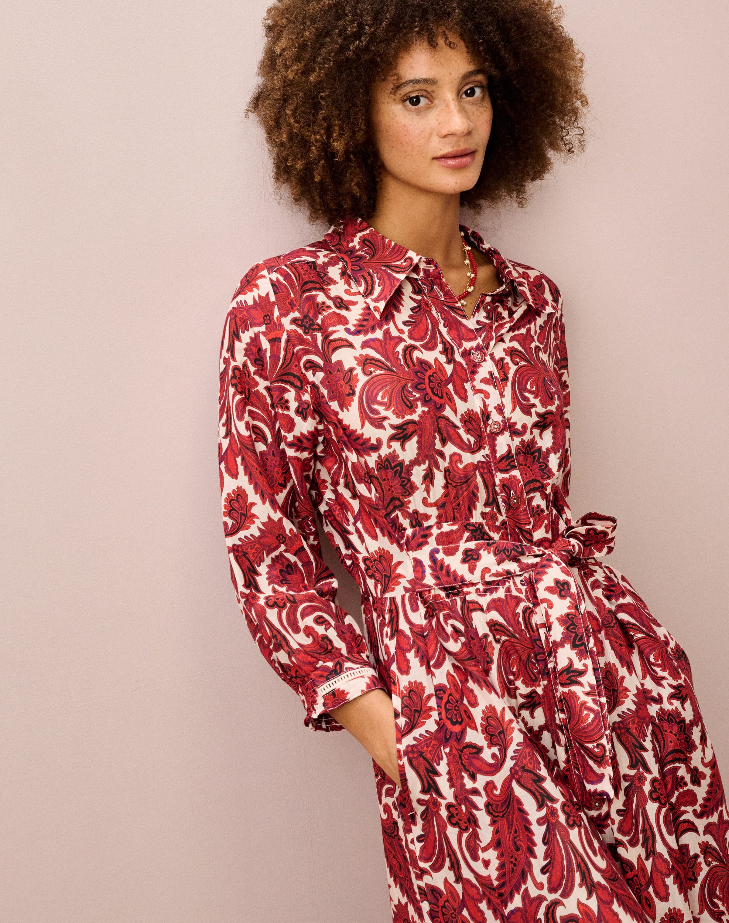 Silk Cotton Paisley Print Shirt Dress