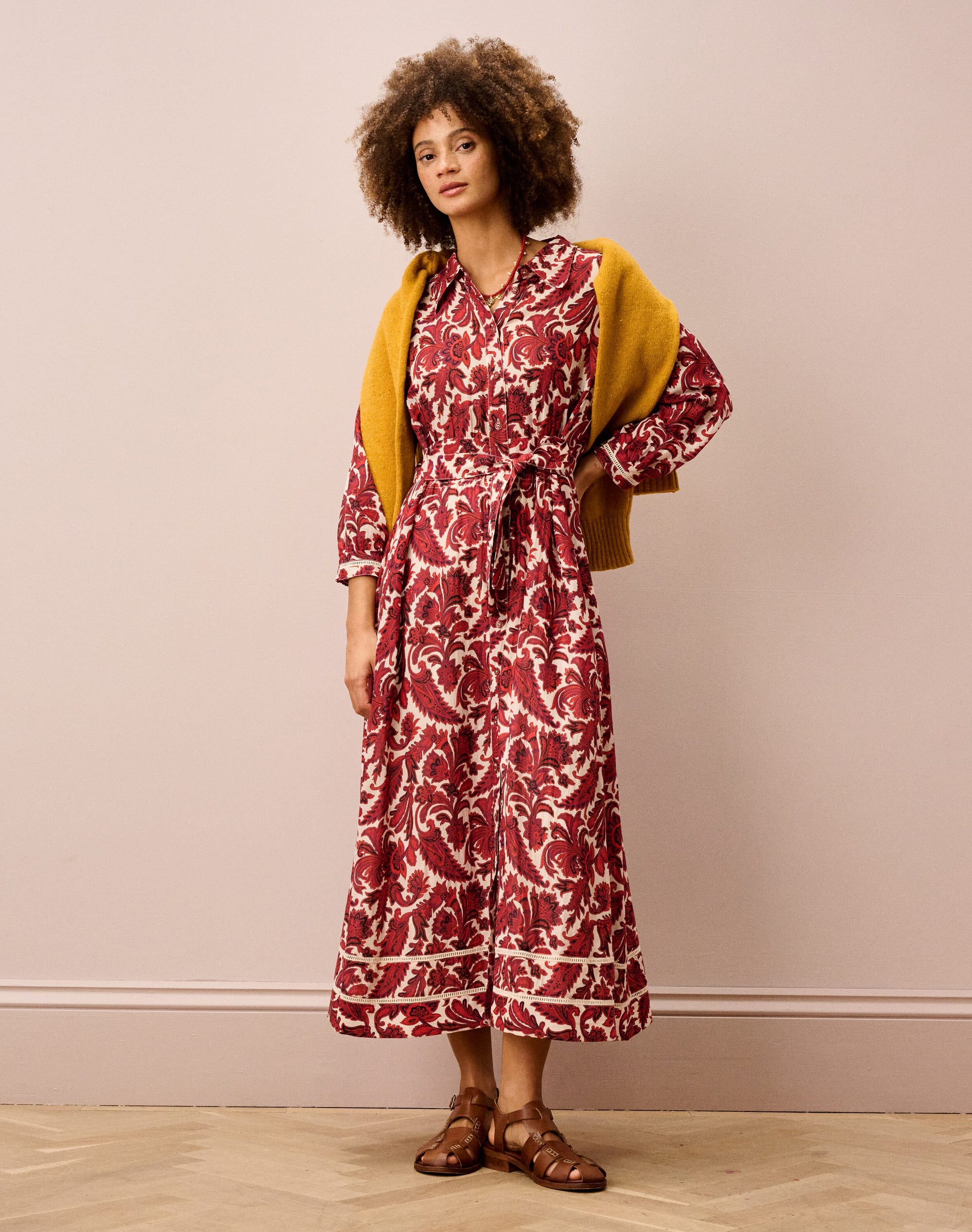 Silk Cotton Paisley Print Shirt Dress