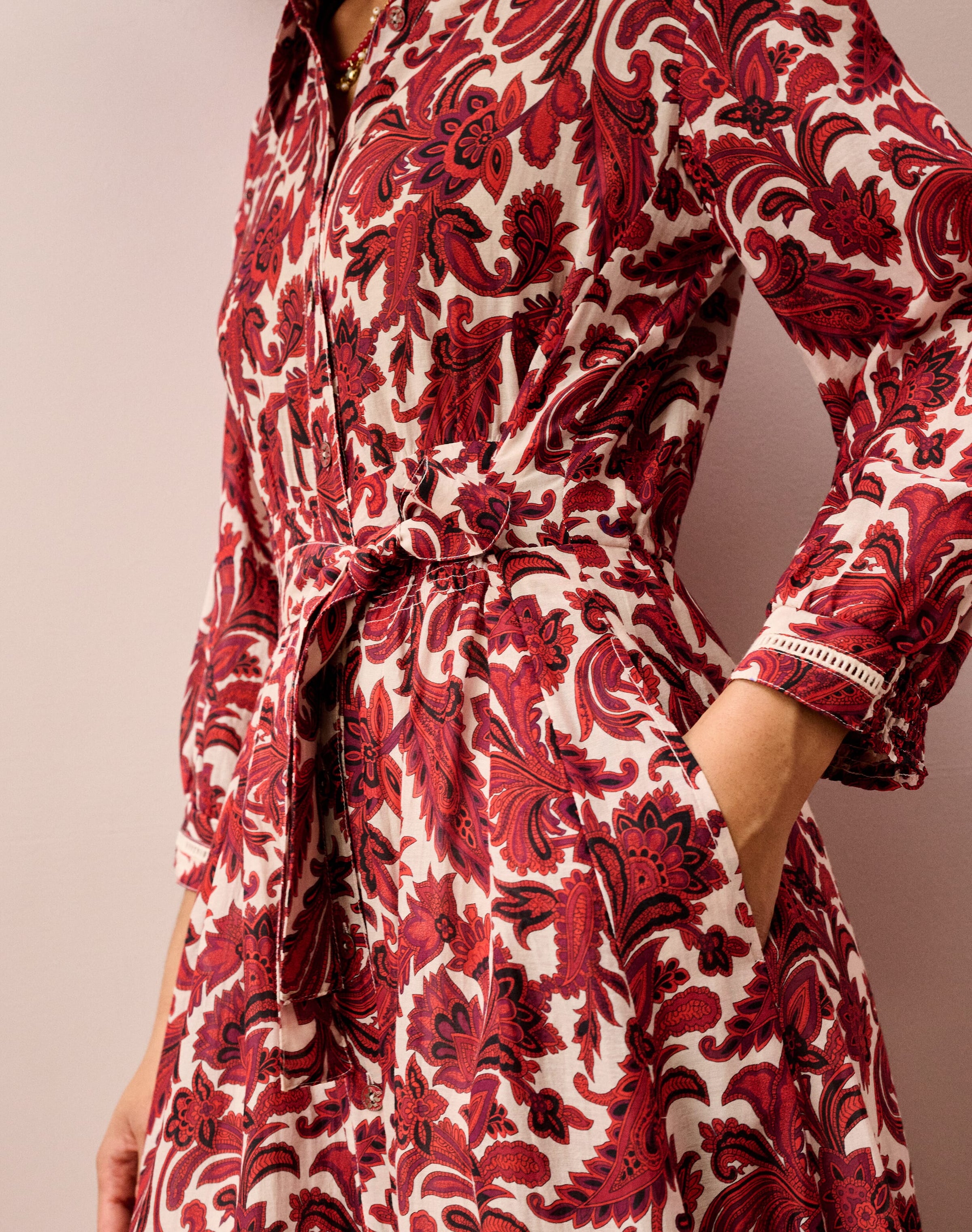 Silk Cotton Paisley Print Shirt Dress