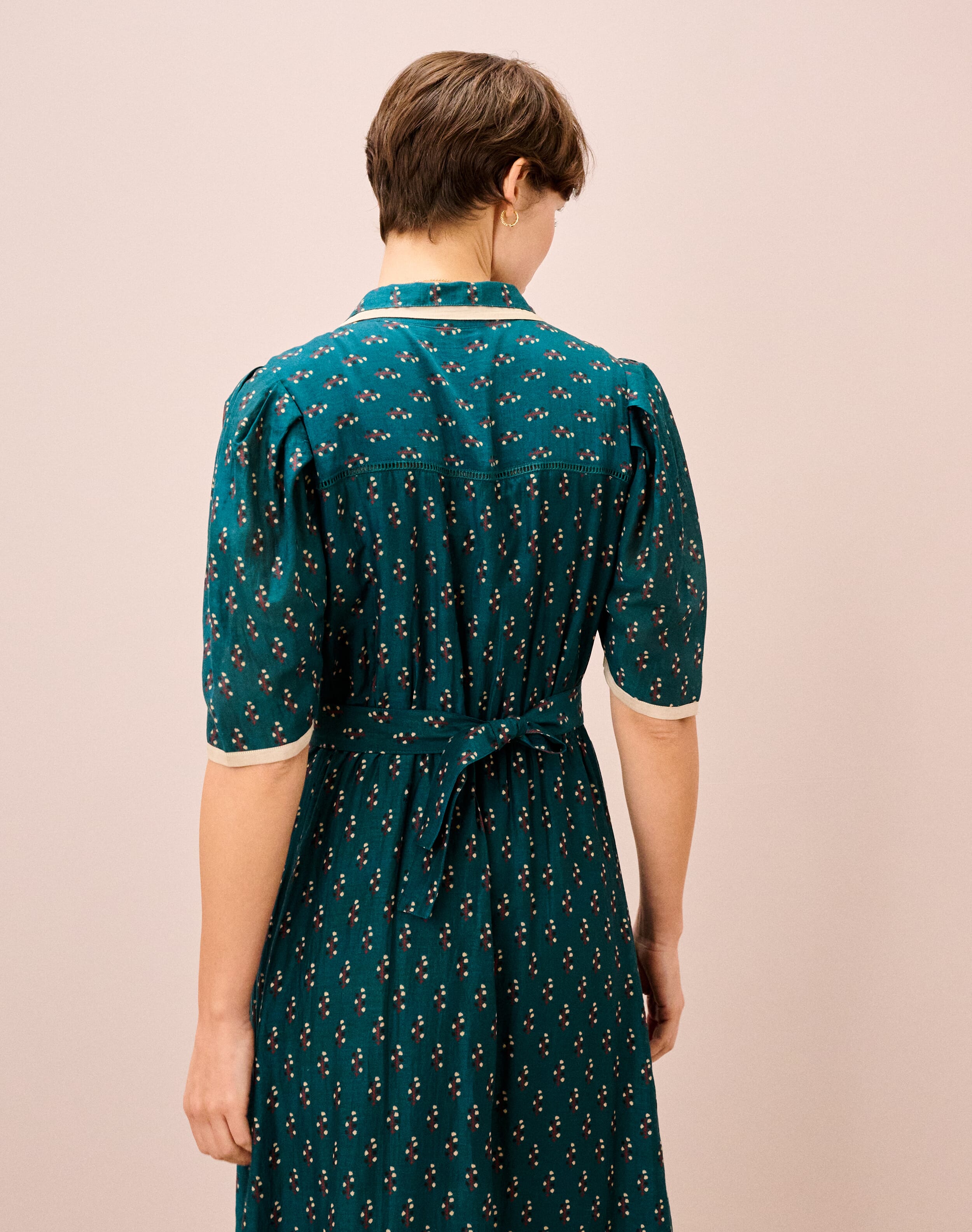 Silk Cotton Motif Print Shirt Dress