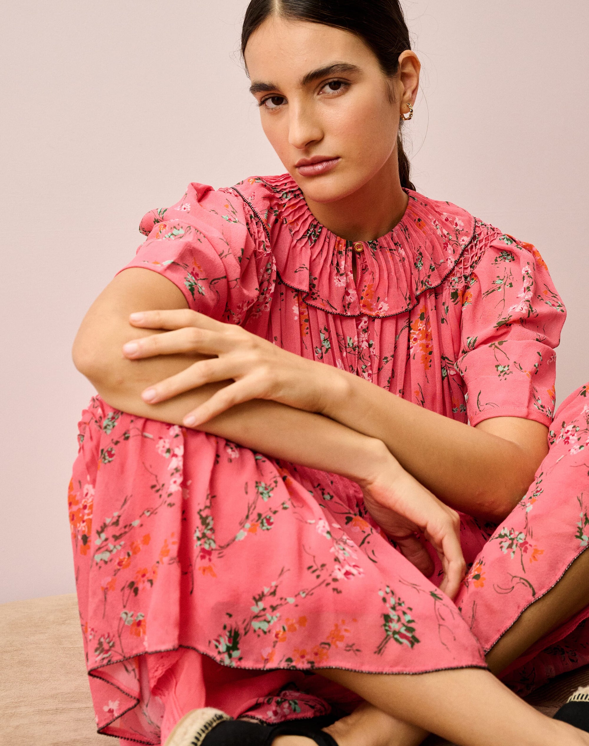 Silk Botanical Print Dress