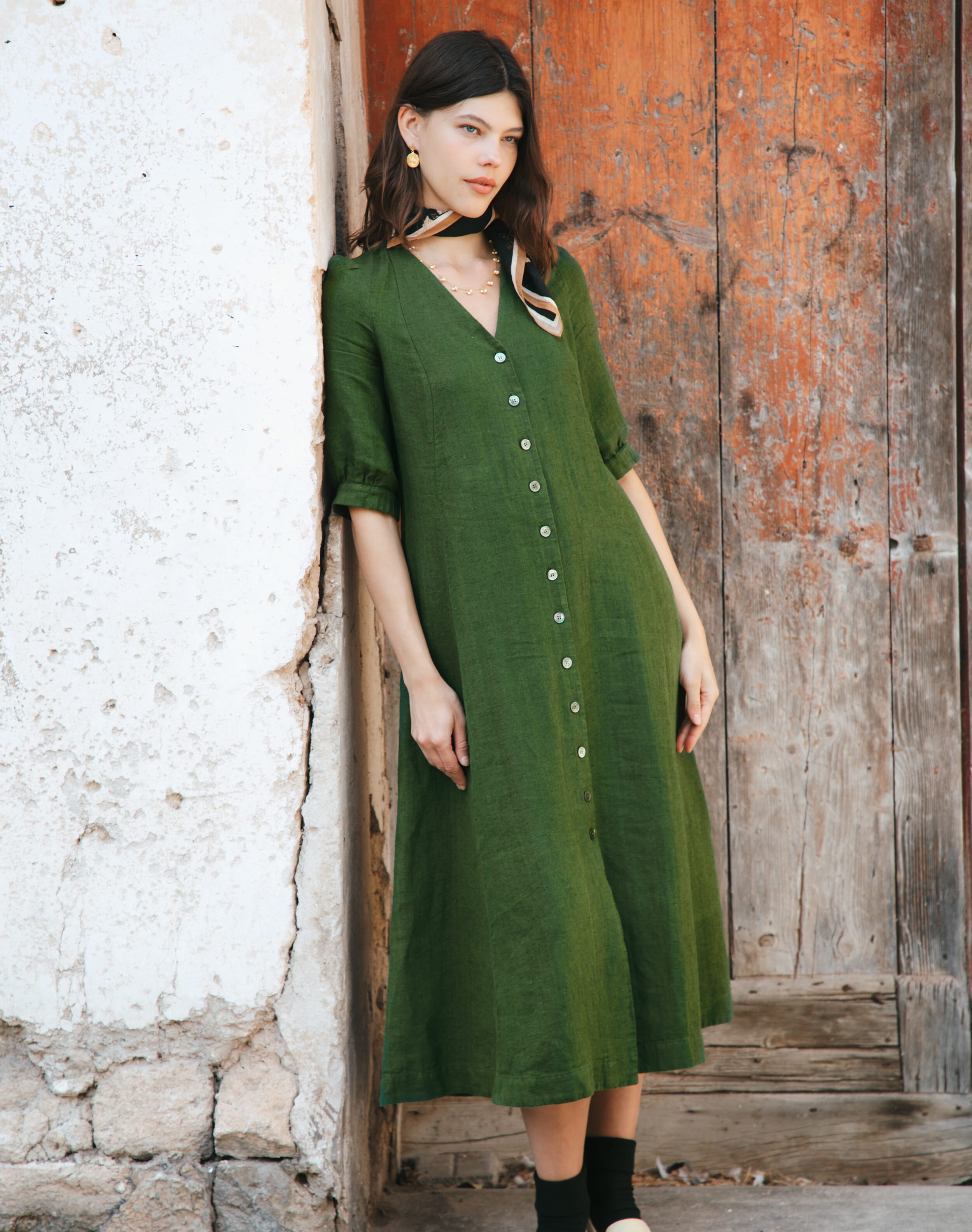 Herringbone Linen Shirt Dress