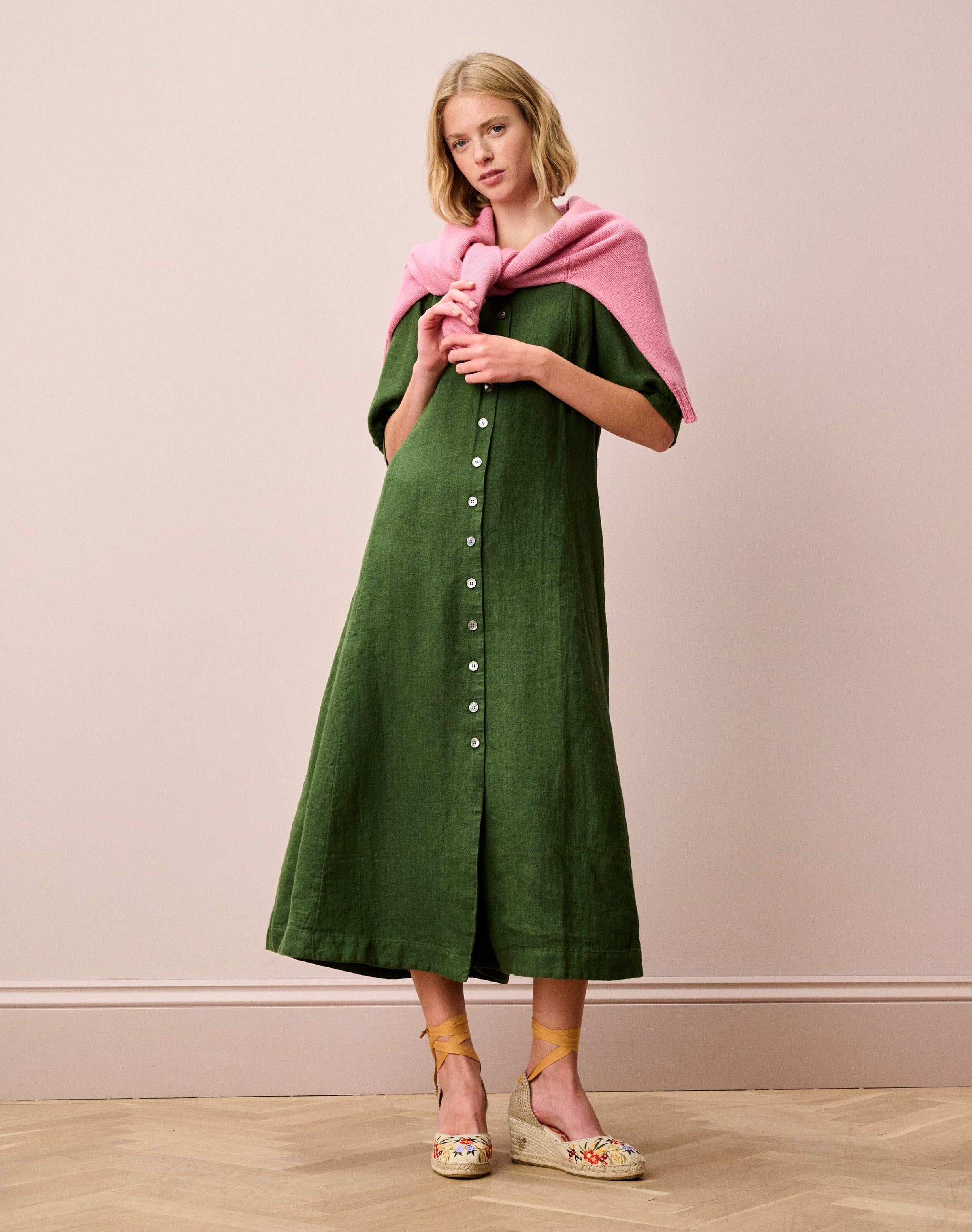 Herringbone Linen Shirt Dress