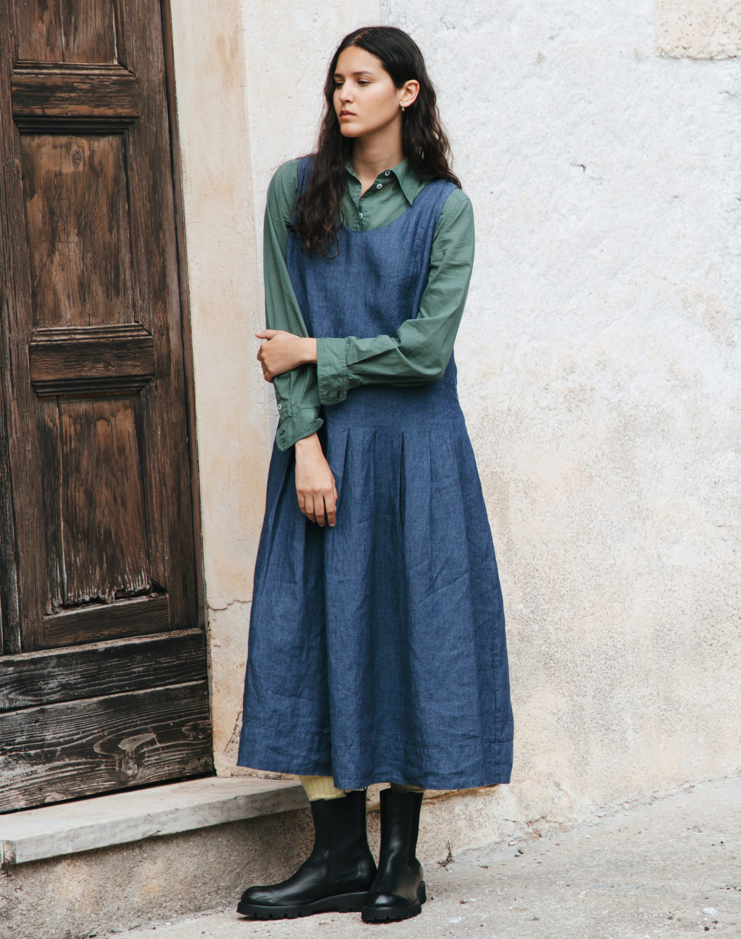 Cross Weave Linen Pinafore