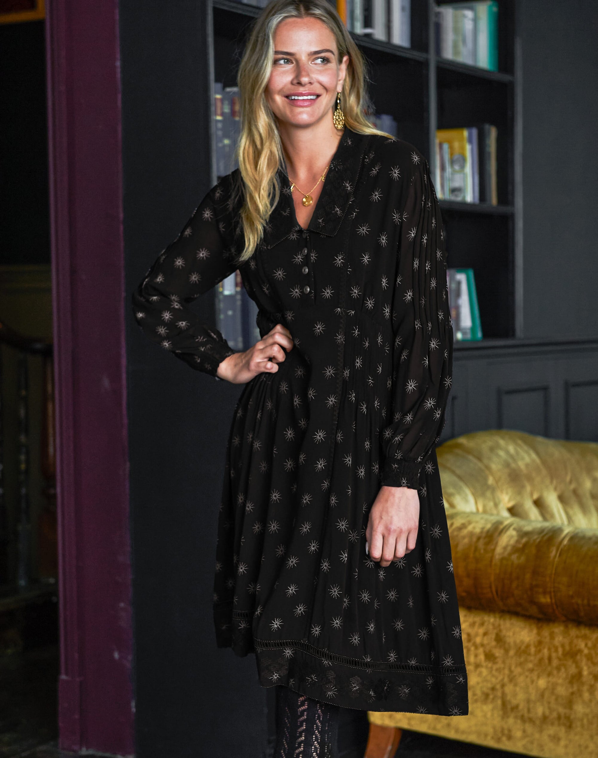 Silk Etched Star Embroidered Dress