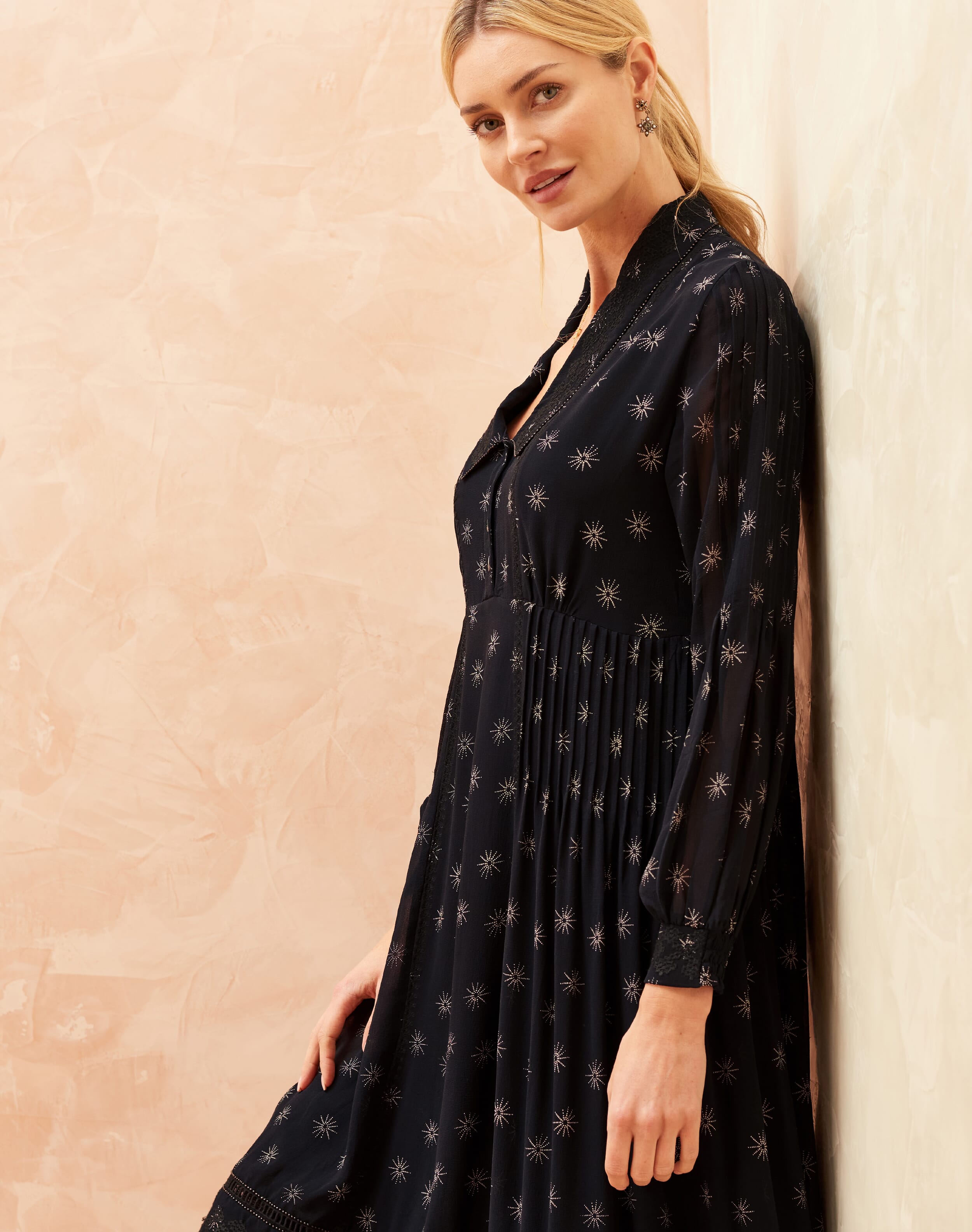 Silk Etched Star Embroidered Dress