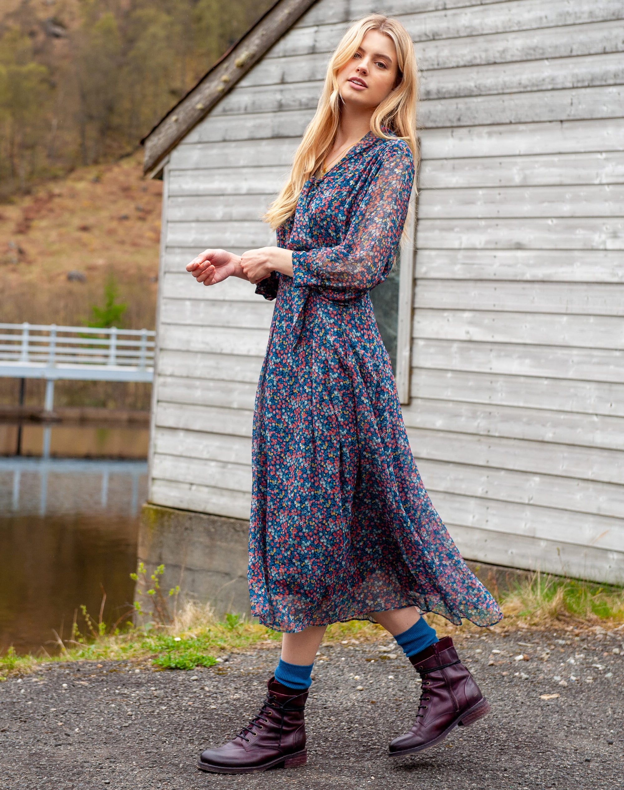 Liberty Print Silk Chiffon Bow Dress