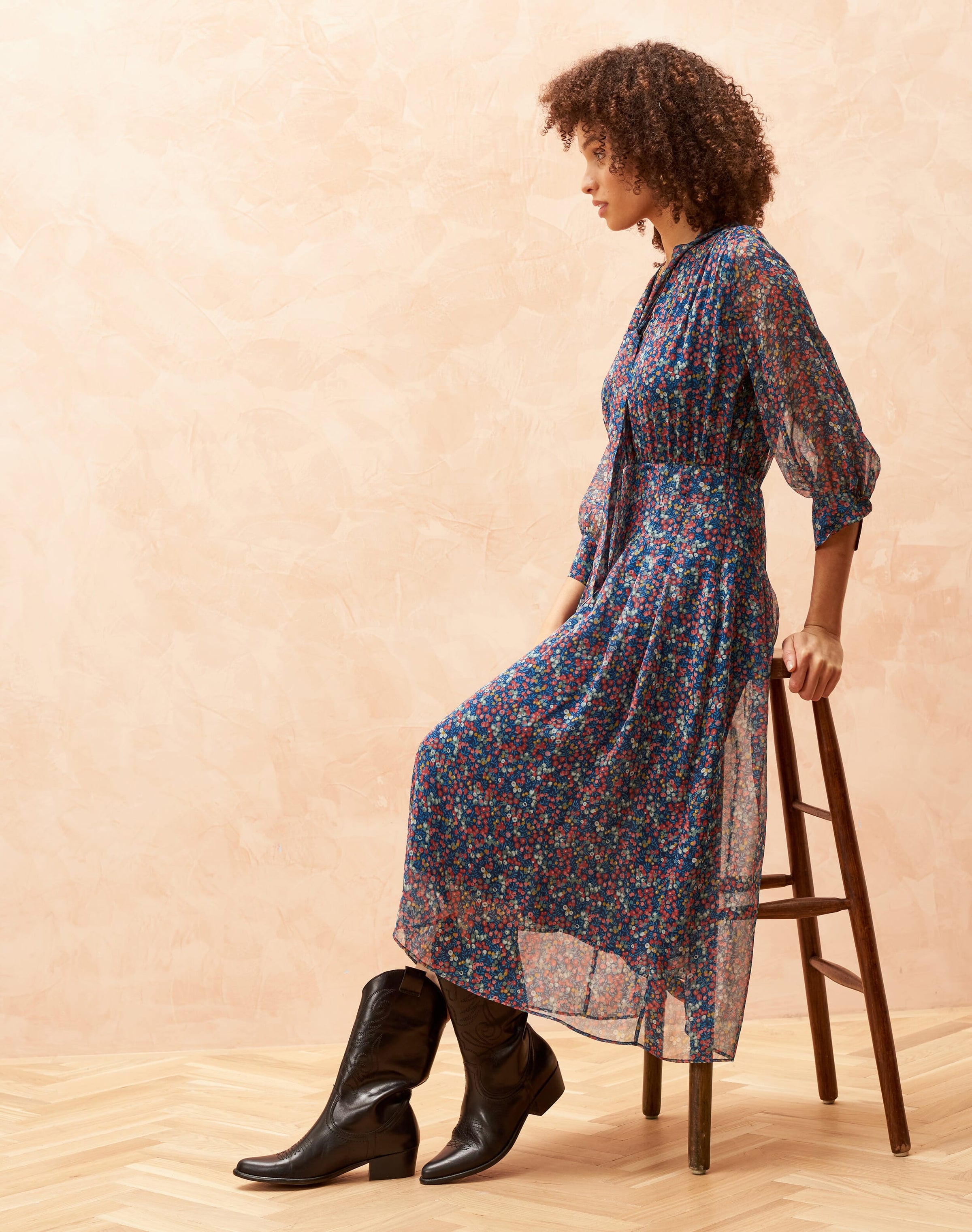 Liberty Print Silk Chiffon Bow Dress