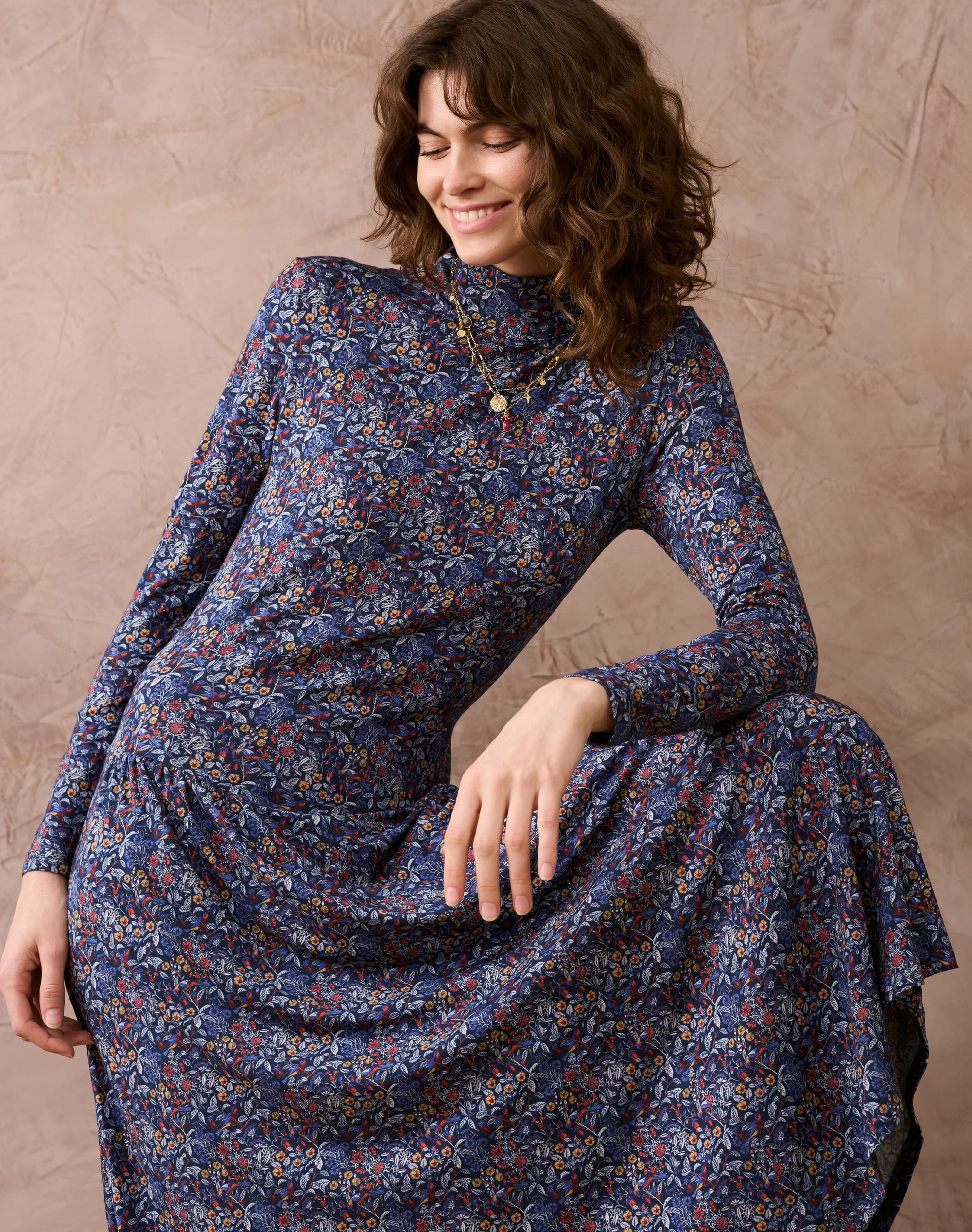 Liberty Print Jersey Turtle Neck Dress