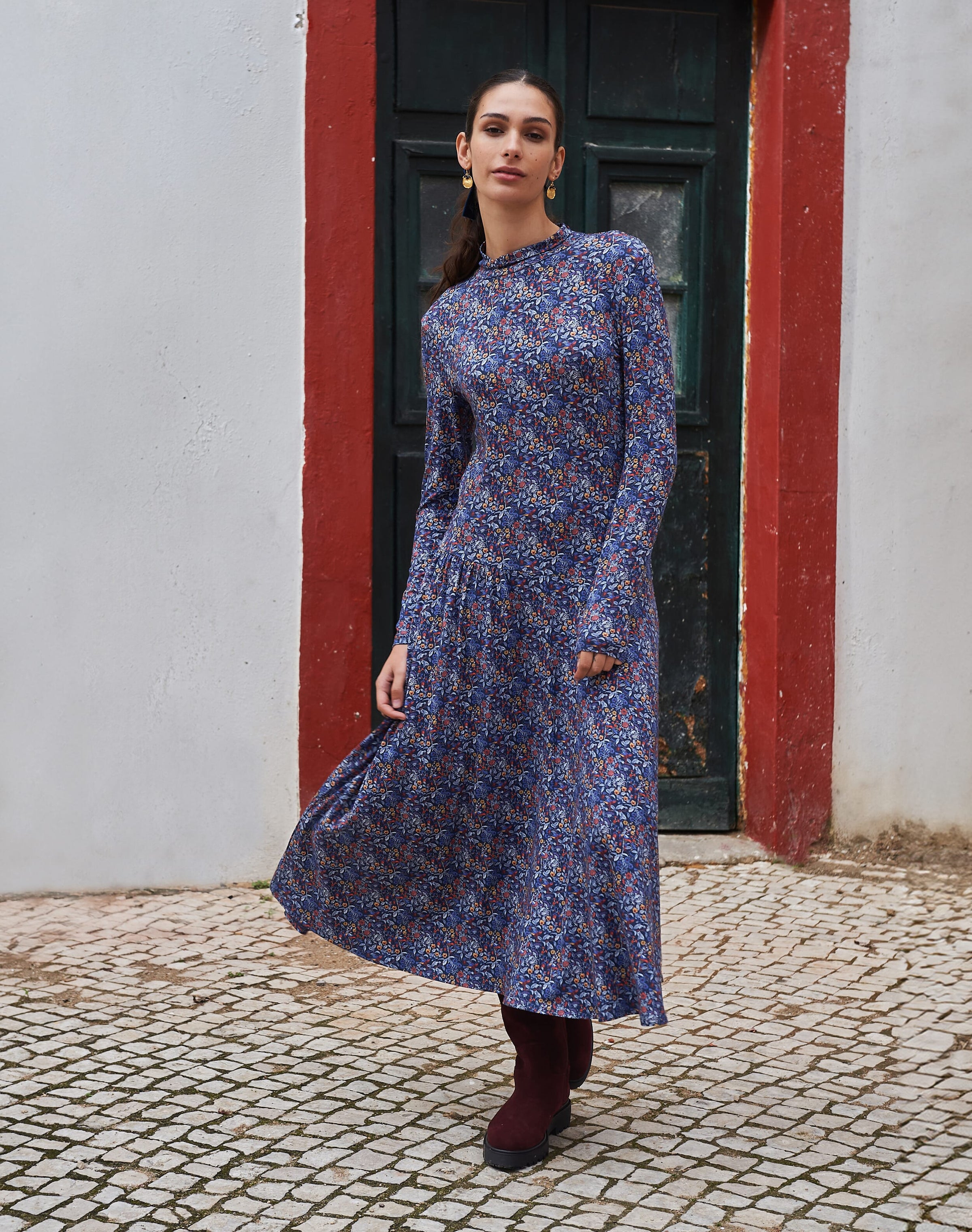 Liberty Print Jersey Turtle Neck Dress