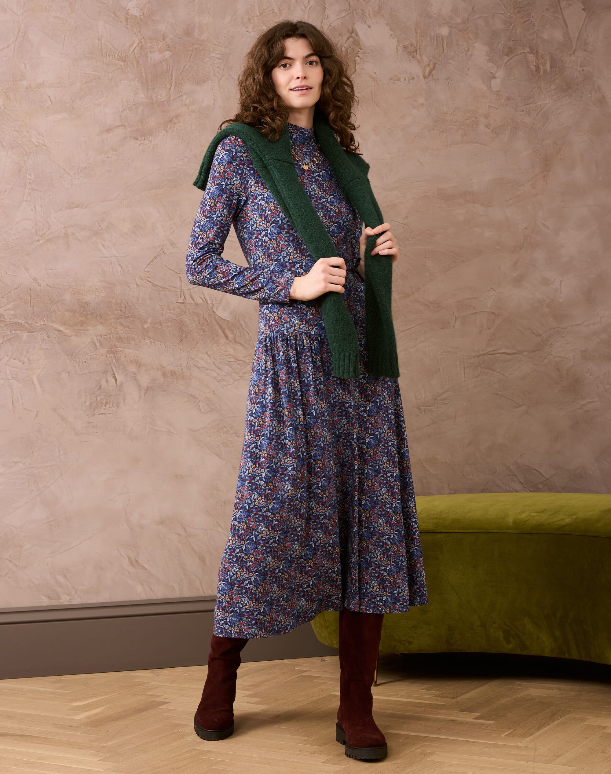 Liberty Print Jersey Turtle Neck Dress