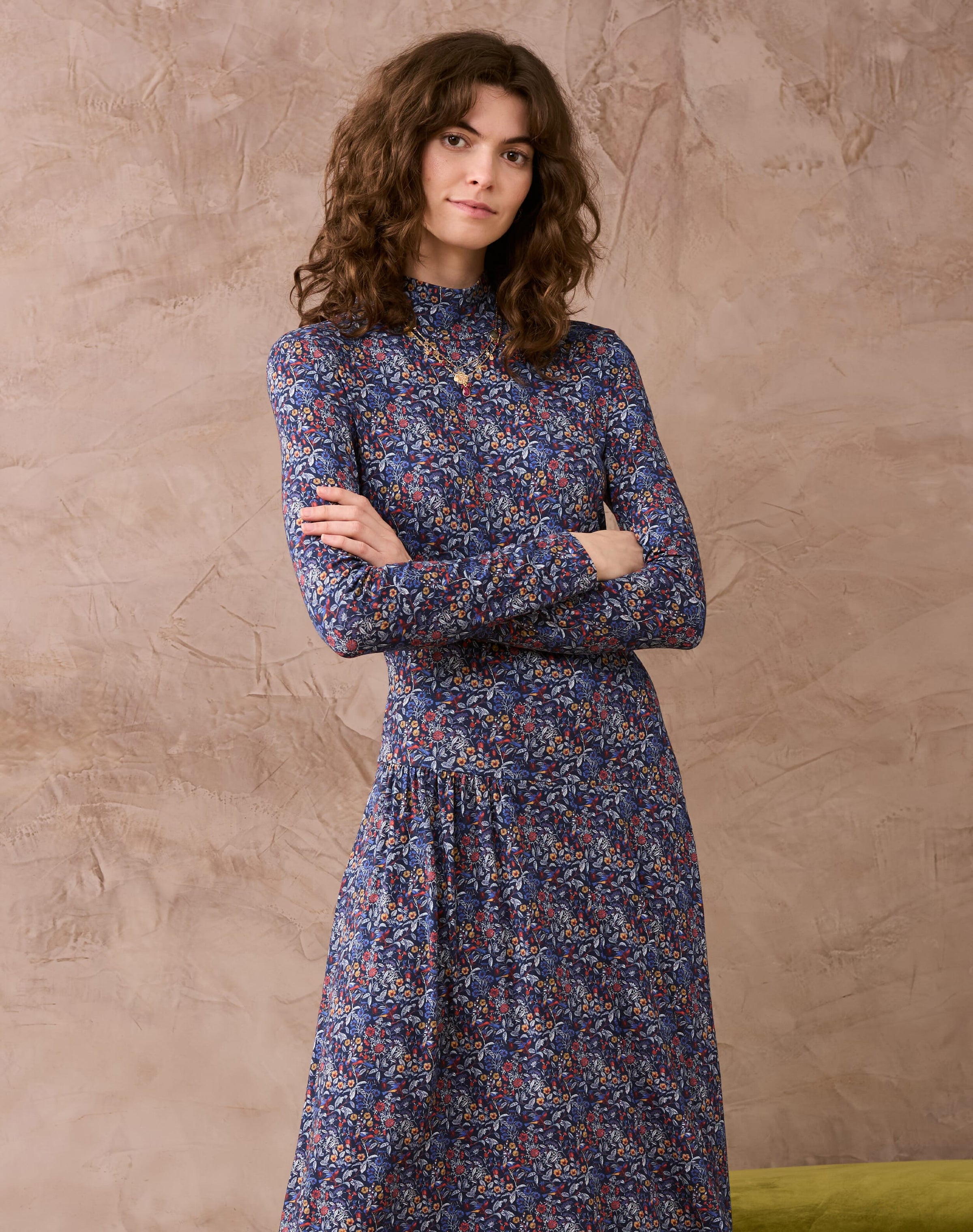 Liberty Print Jersey Turtle Neck Dress