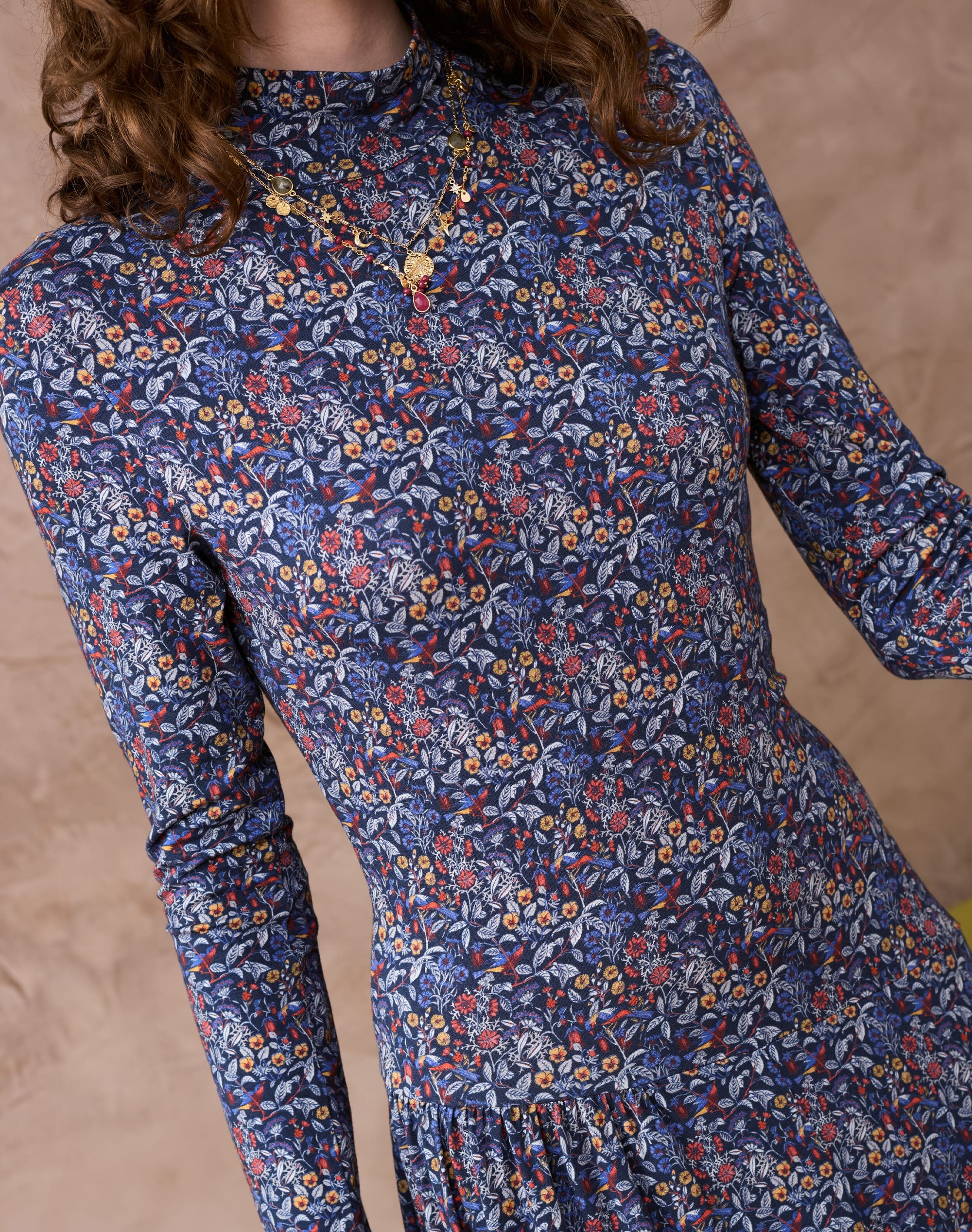 Liberty Print Jersey Turtle Neck Dress