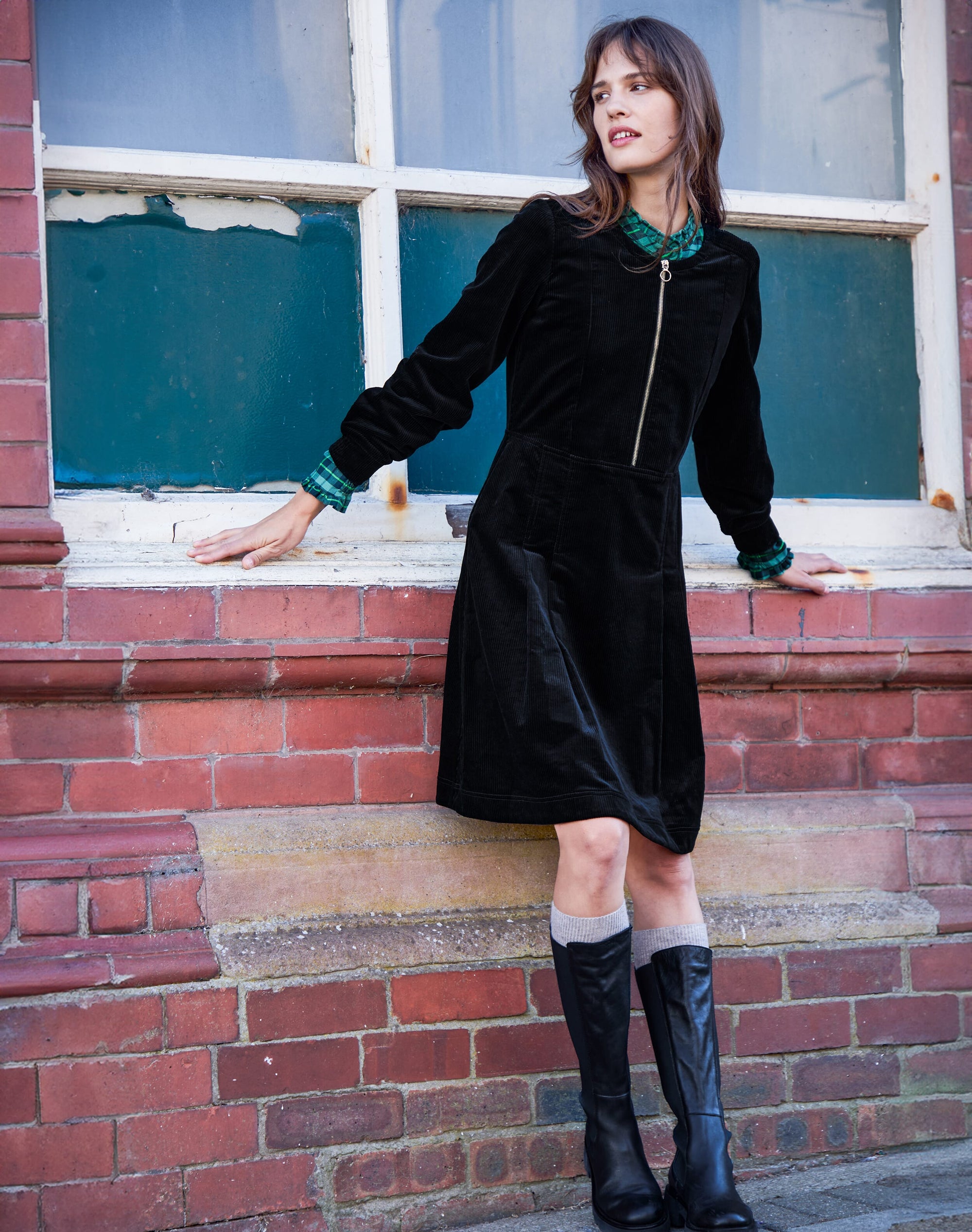 Corduroy Zip Up Dress