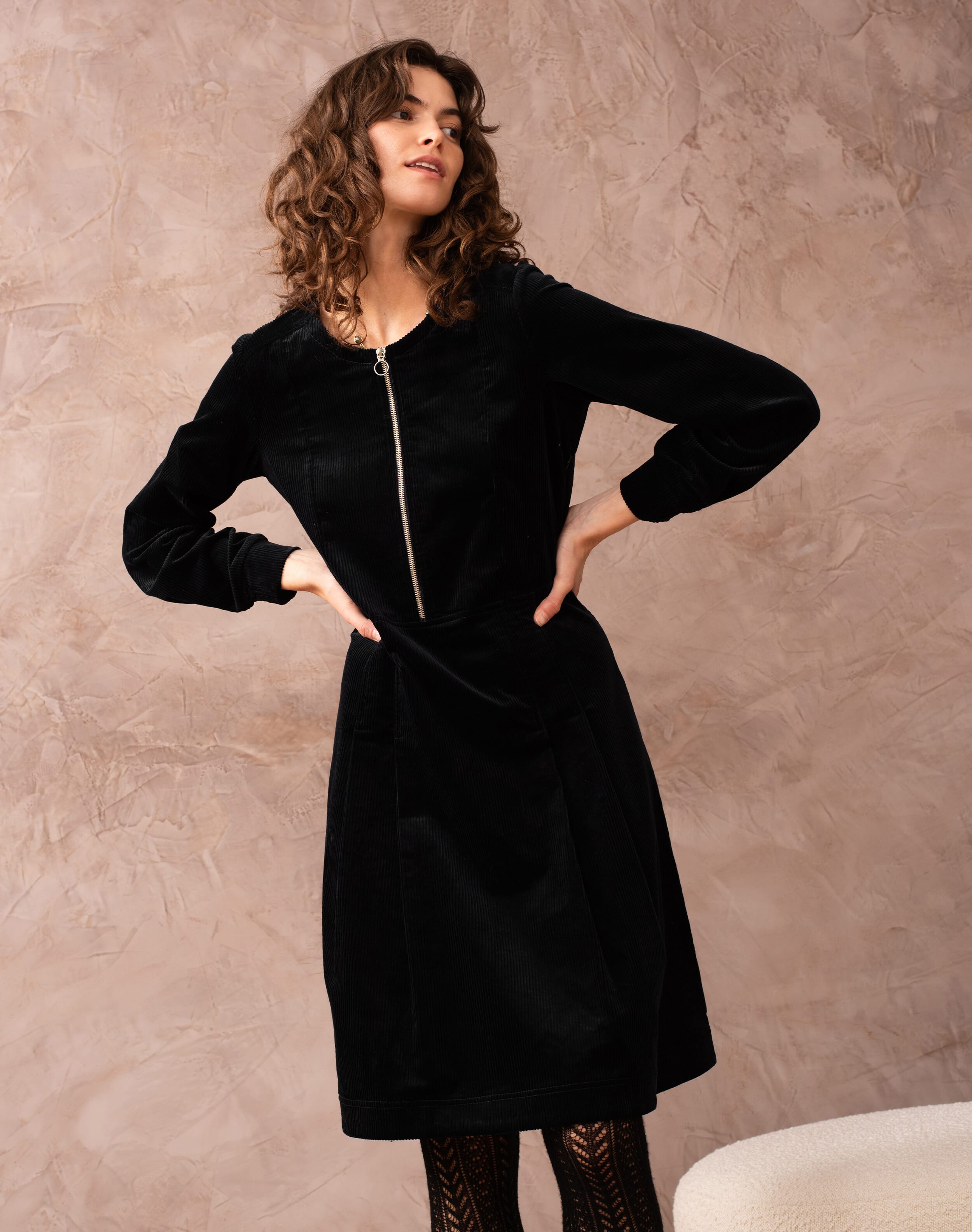 Corduroy Zip Up Dress