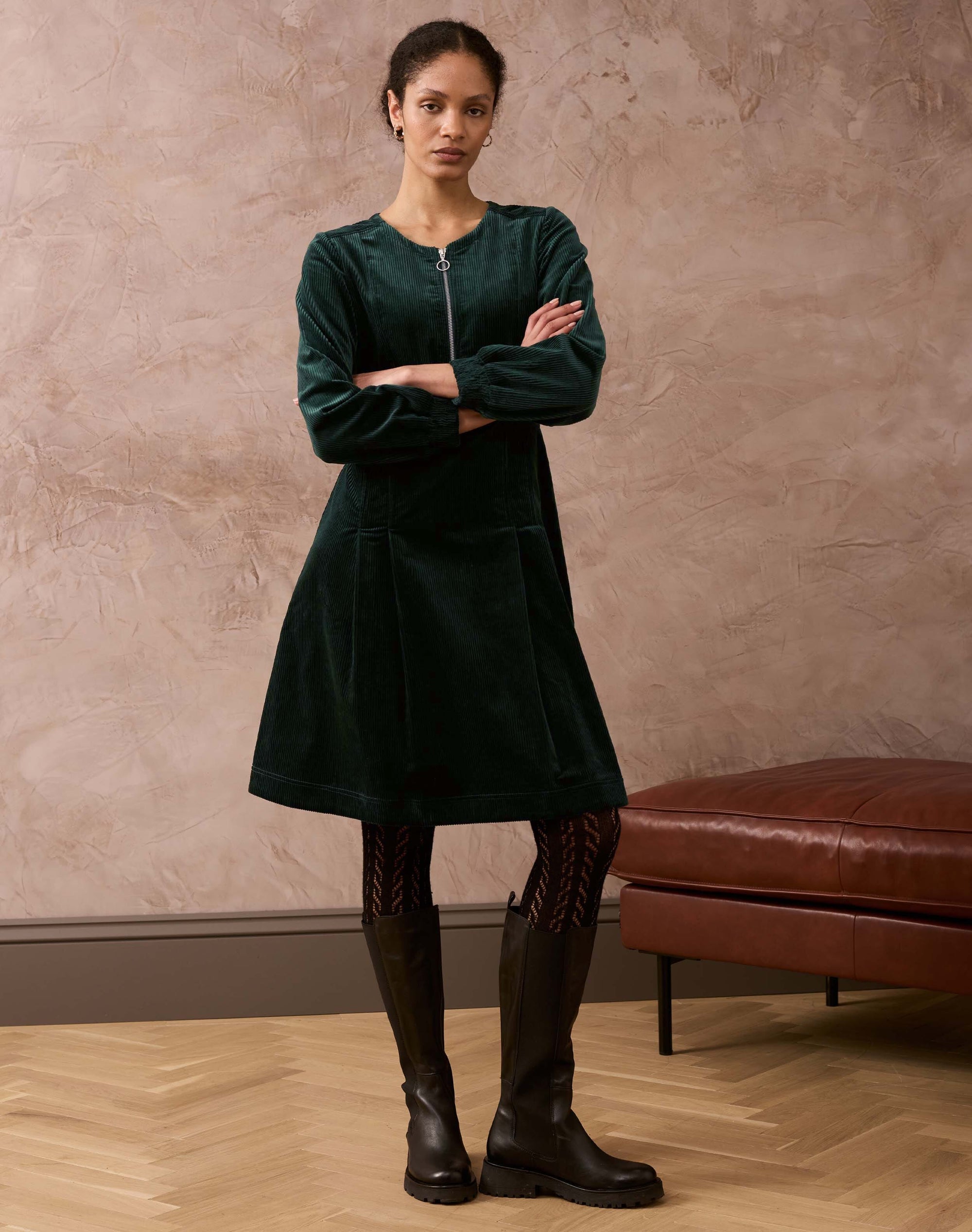 Corduroy Zip Up Dress