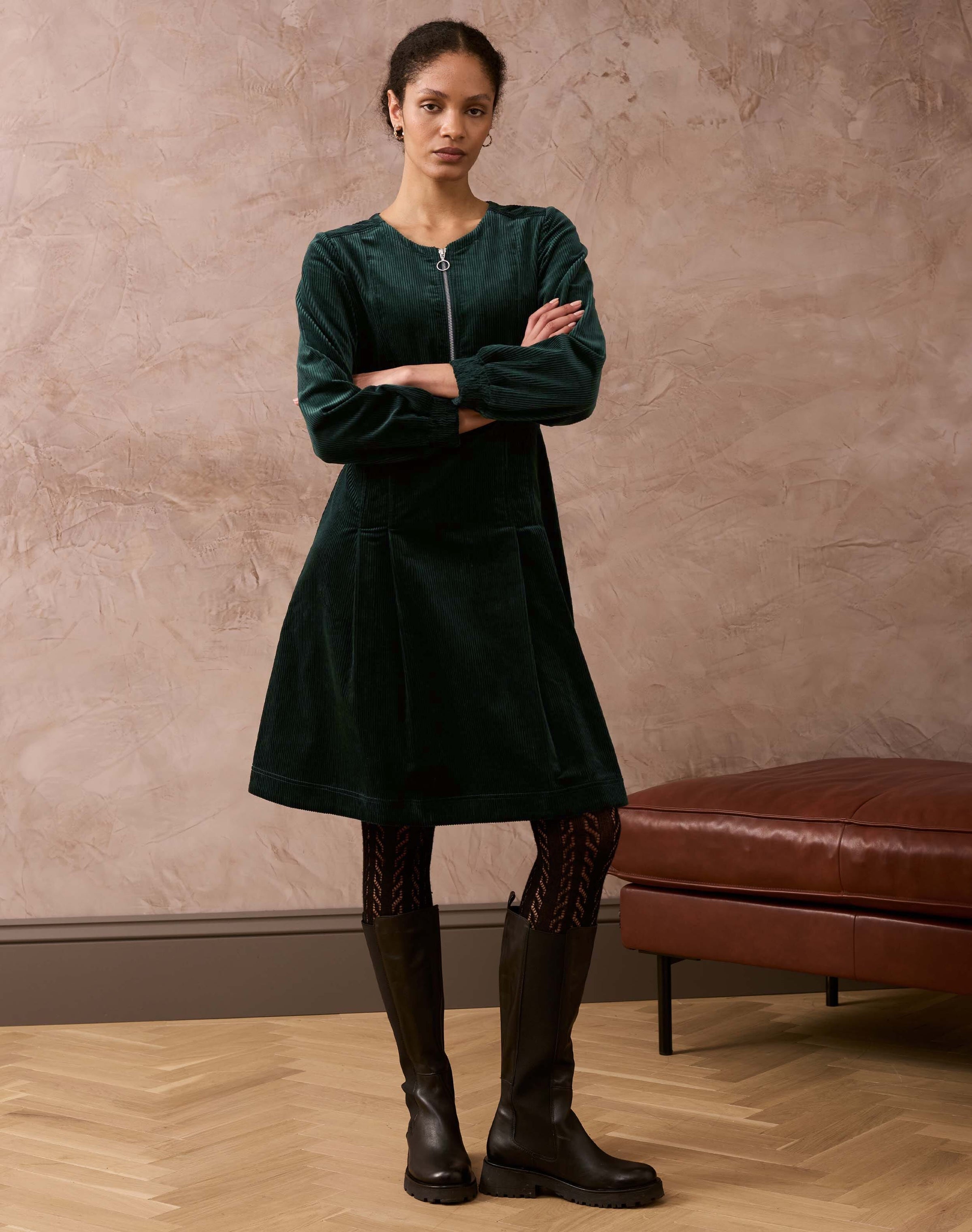 Corduroy Zip Up Dress